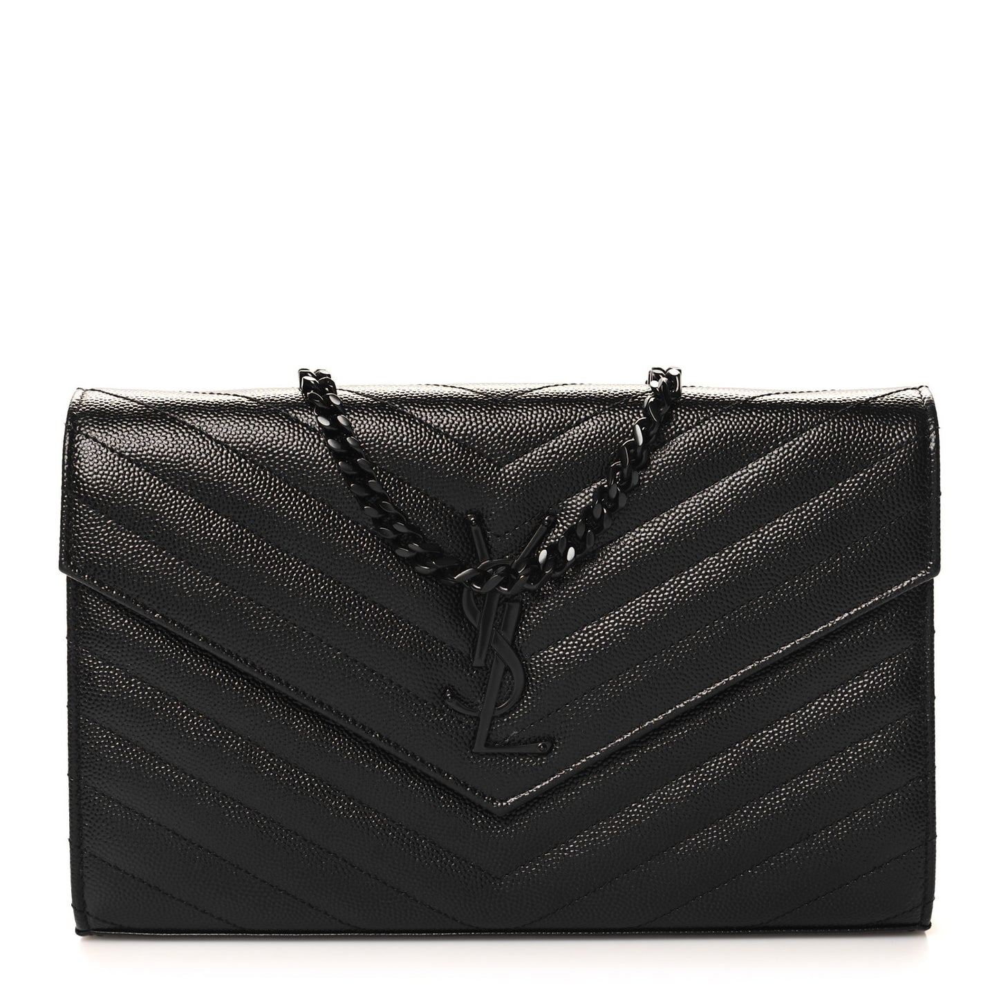 Grain De Poudre Matelasse Chevron Monogram Monochrome Chain Wallet Black