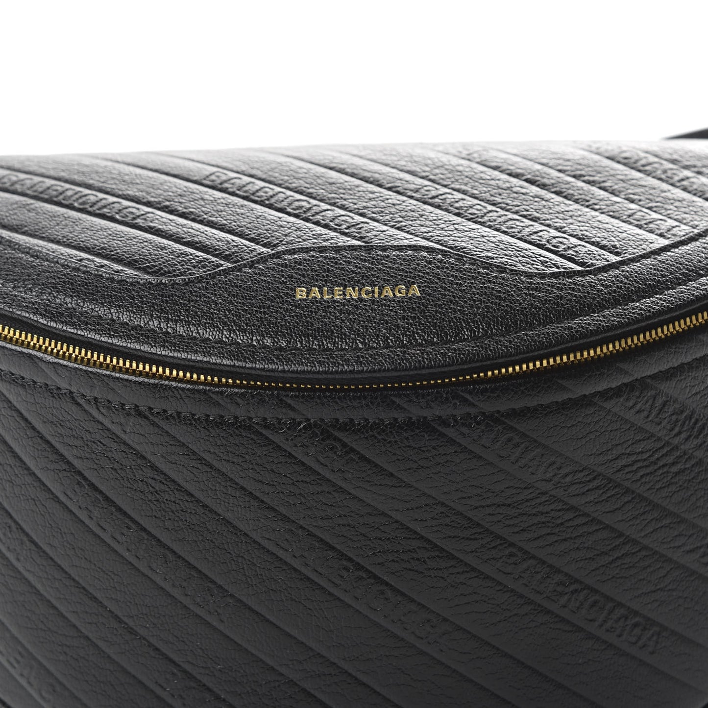 Shiny Goatskin Allover Logo Embossed XS Souvenir Belt Bag Black