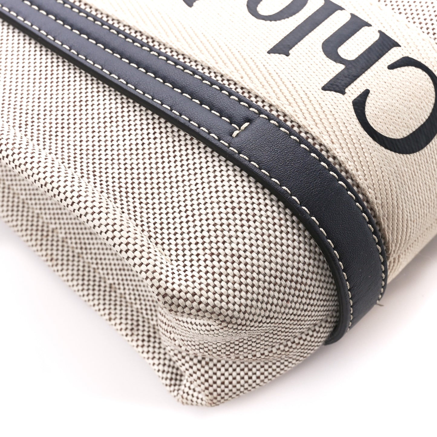 Cotton Calfskin Small Woody Ribbon Tote White Blue