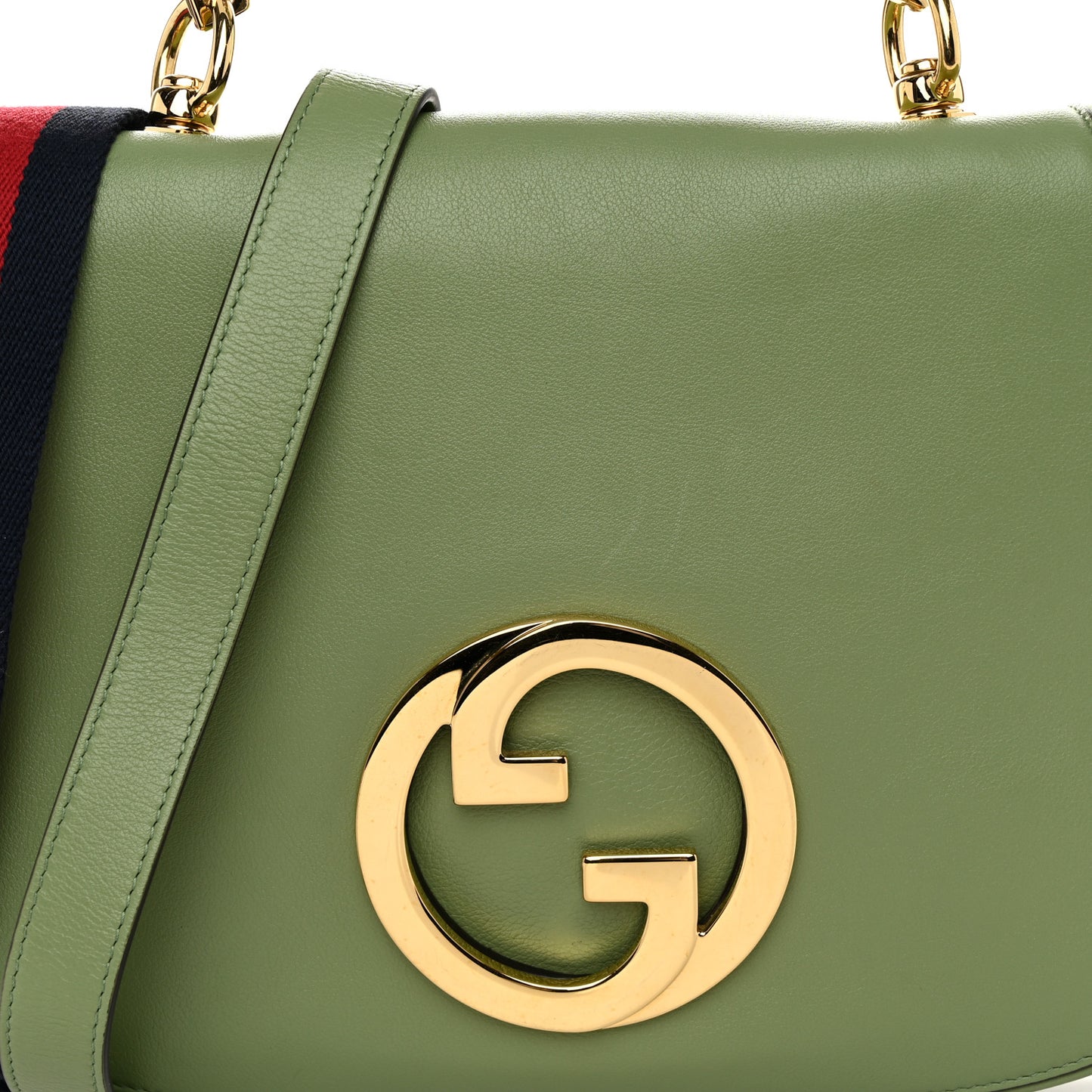 Roxy Calfskin Web Medium Blondie Top Handle Shoulder Flap Bag Salamander Green