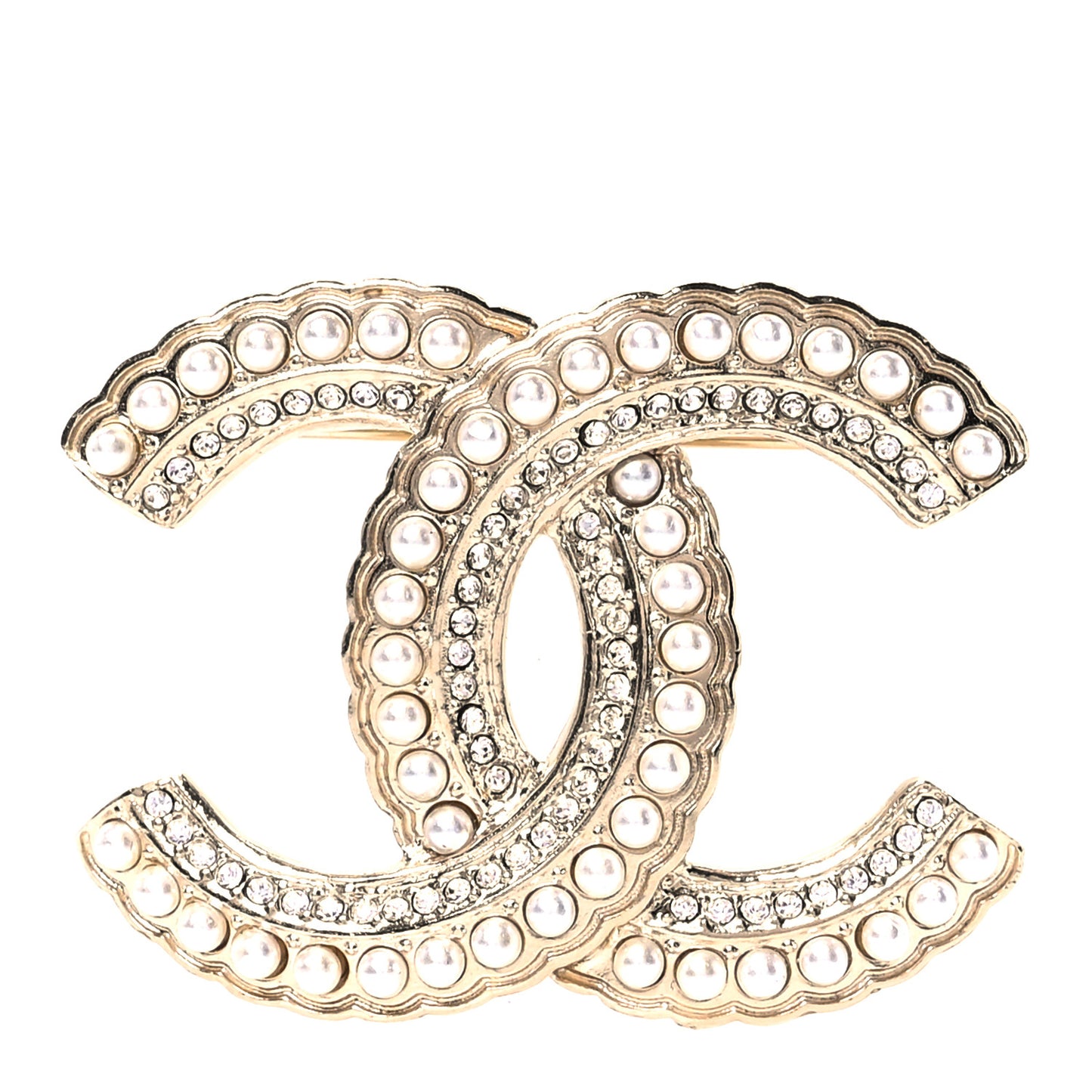 Pearl Crystal Queen of France CC Brooch Gold