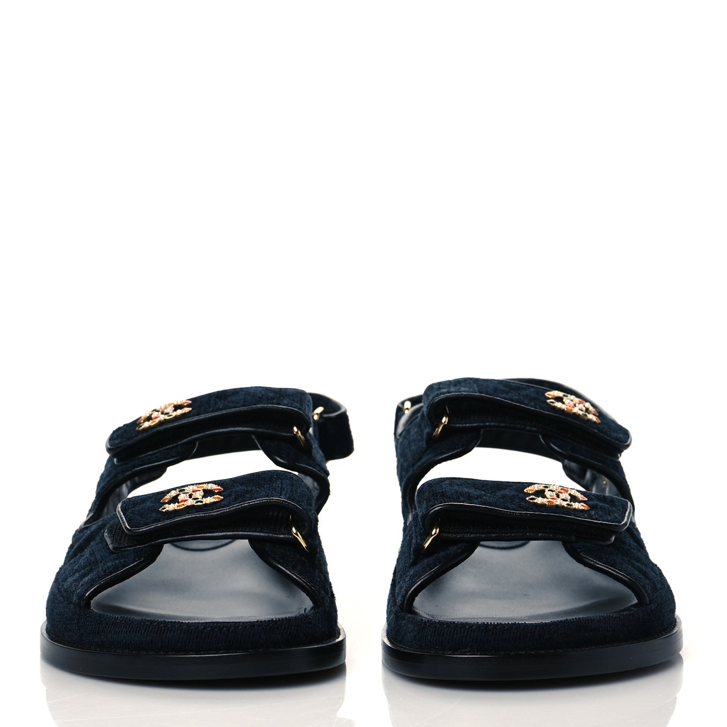 Velvet Velcro Dad Sandals 40 Navy Blue