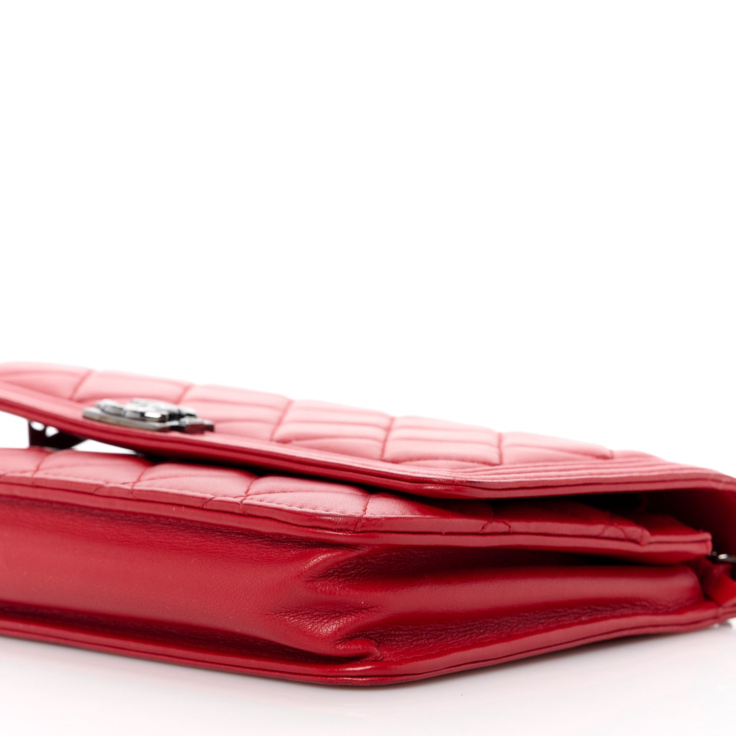 Lambskin Quilted Boy Wallet On Chain WOC Red