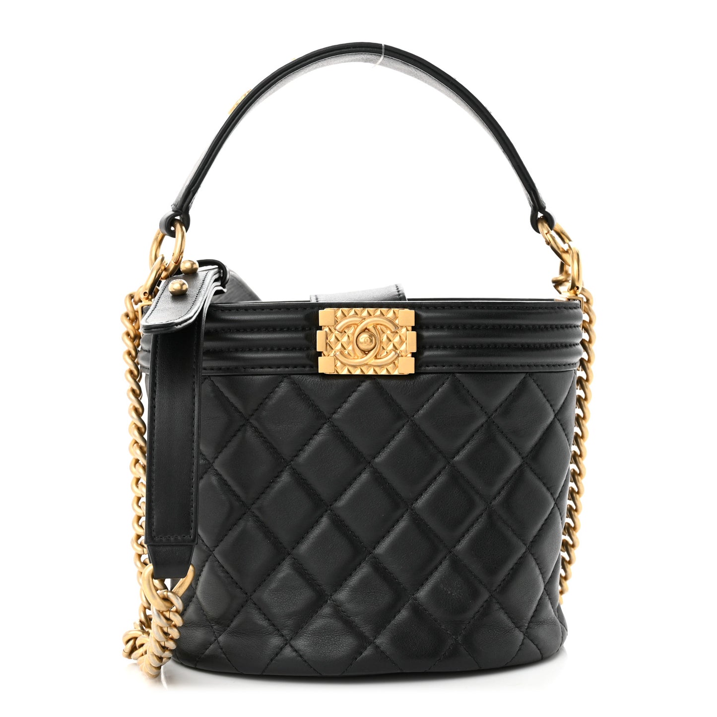 Calfskin Quilted Boy Bucket Bag Black
