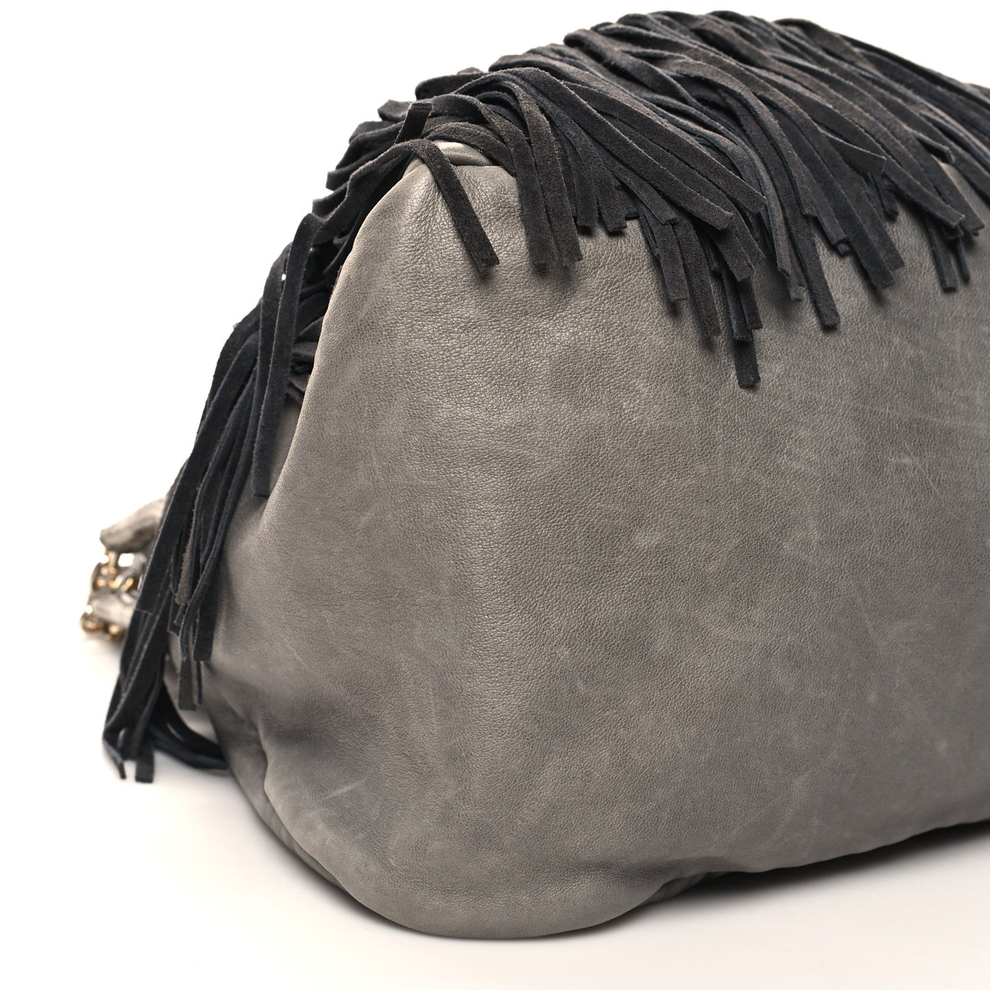 Calfskin Suede Snakeskin Woven Fringe Tatum Shoulder Bag Grey