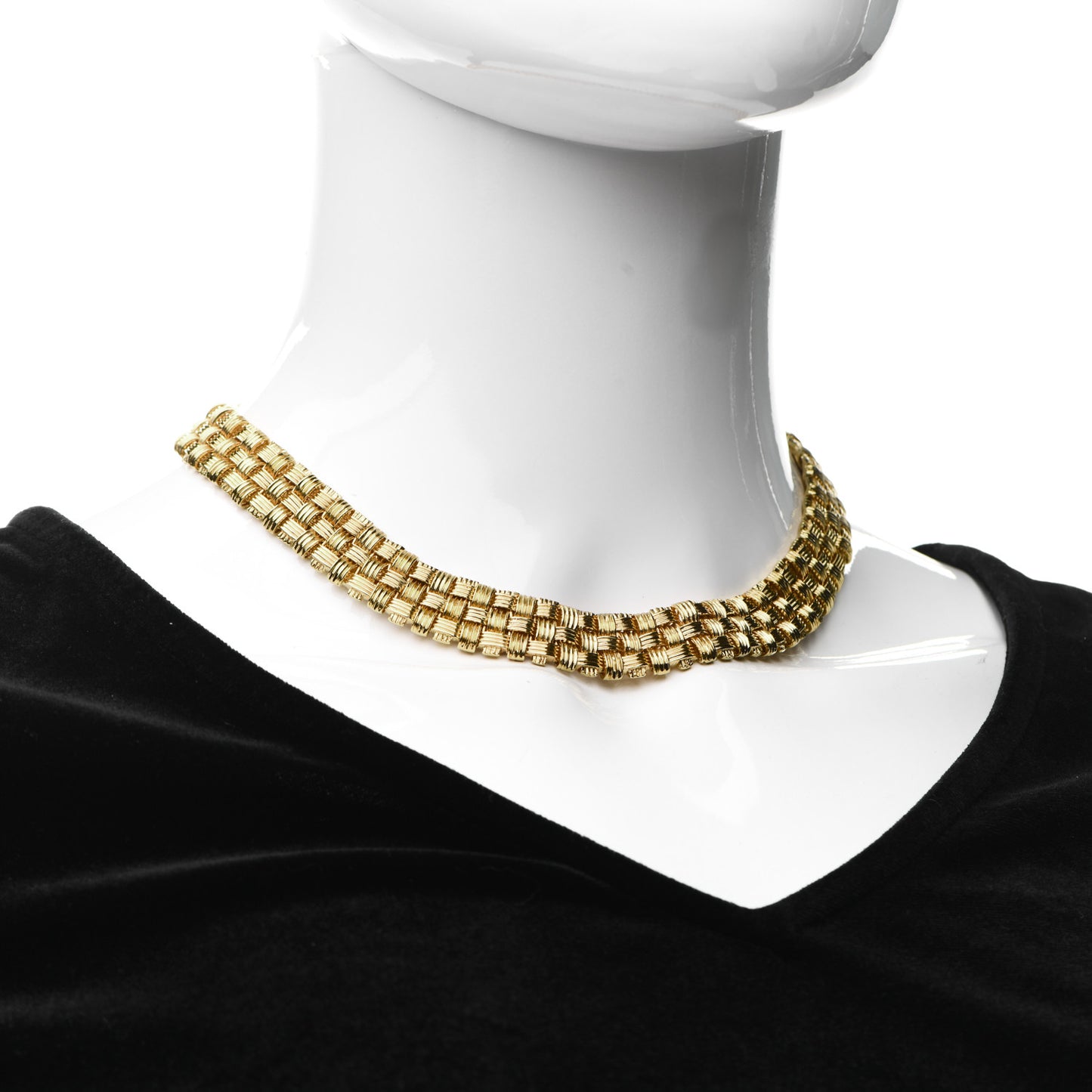 18K Yellow White Gold Diamond Appassionata Basket Weave Necklace