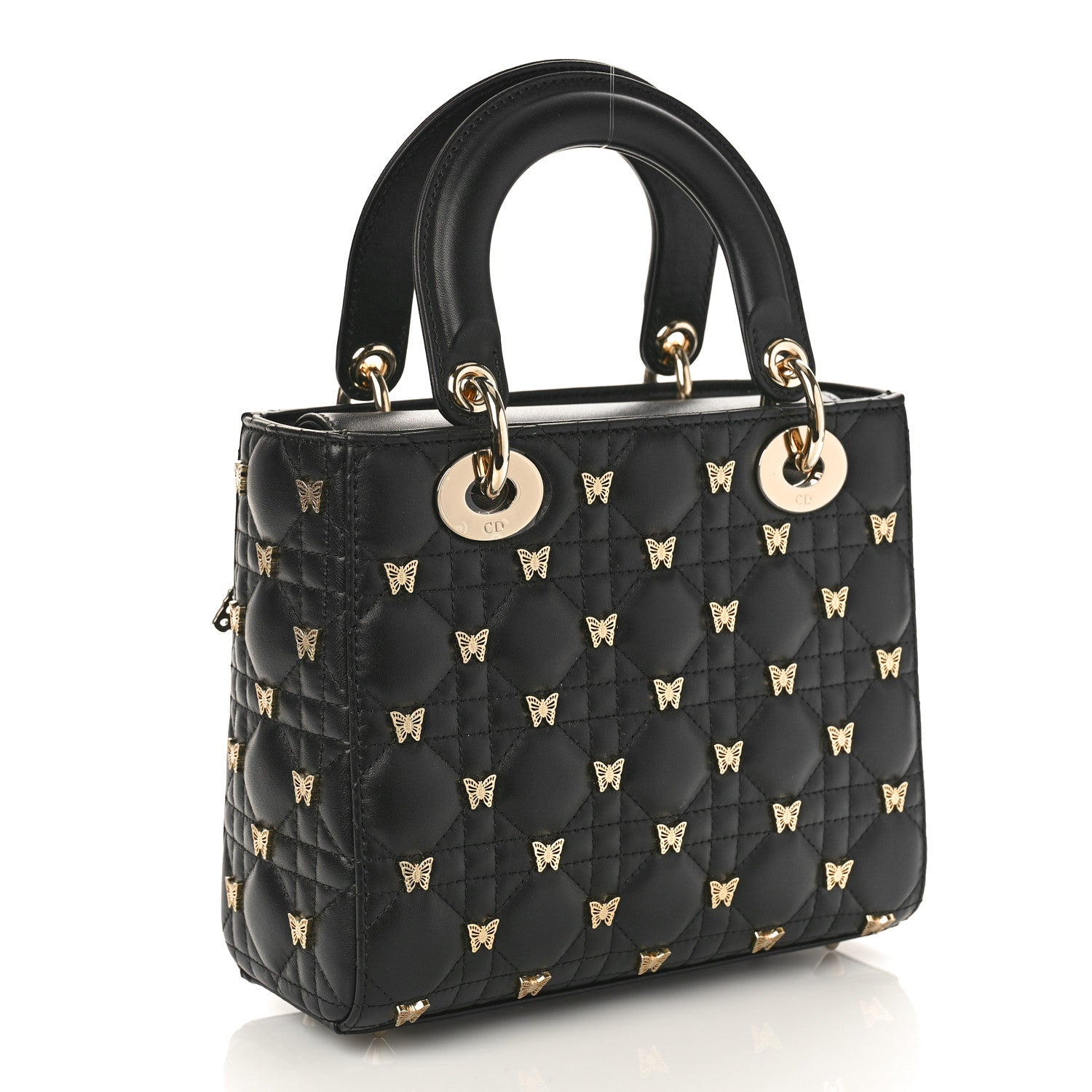 Christian Dior Lambskin Cannage Butterfly Studs Small Lady Dior Black 3 of 8