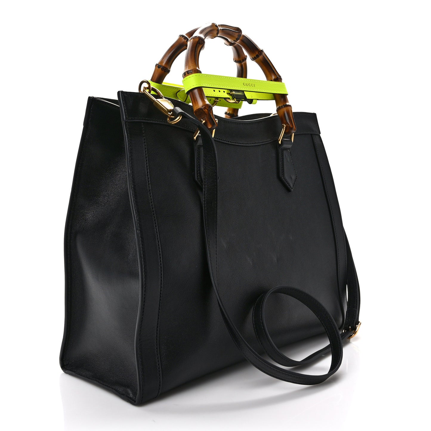 Calfskin Medium Diana Tote Bag Black Yellow Fluo