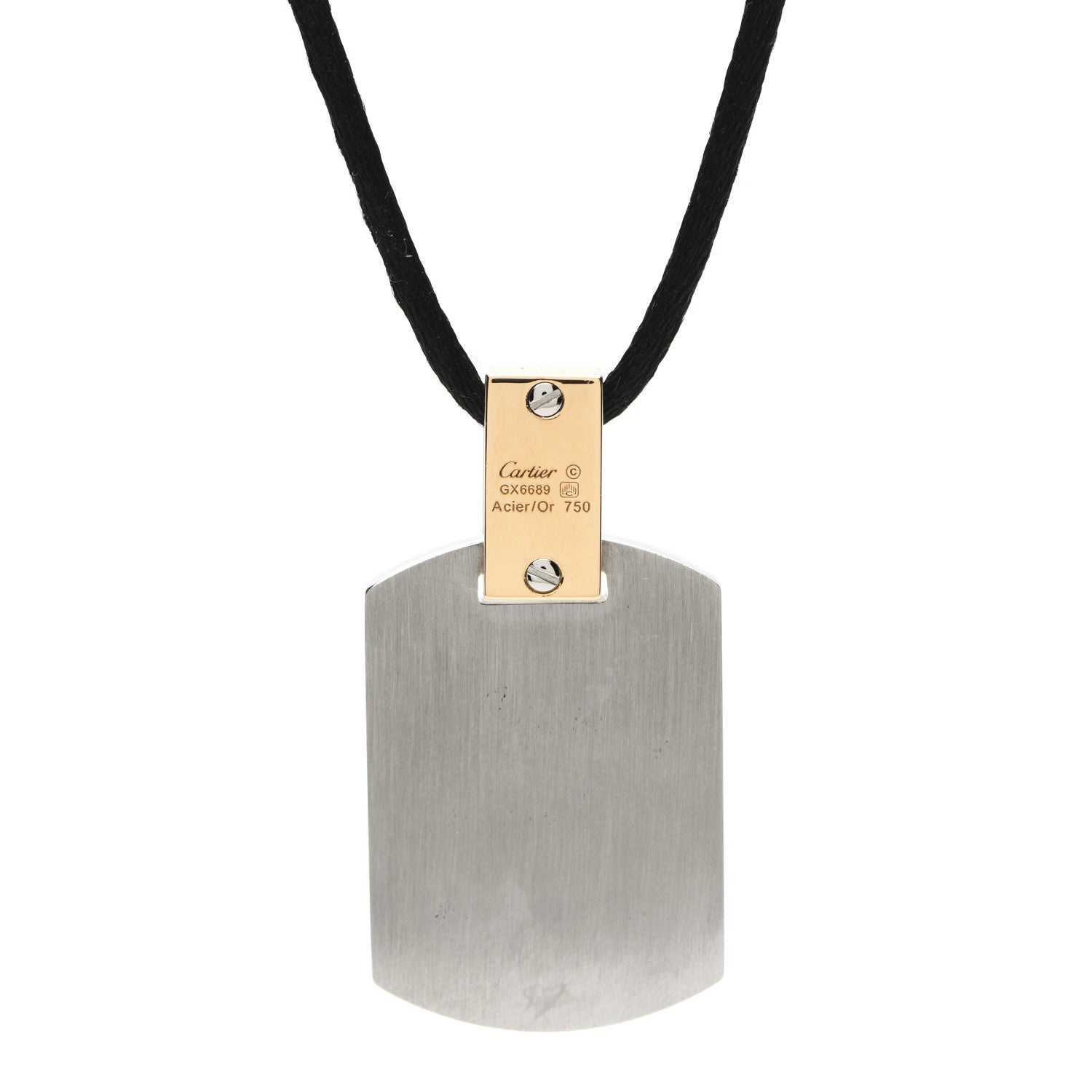 Cartier 18K Yellow Gold Stainless Steel Santos Dog Tag Pendant Necklace 4 of 5