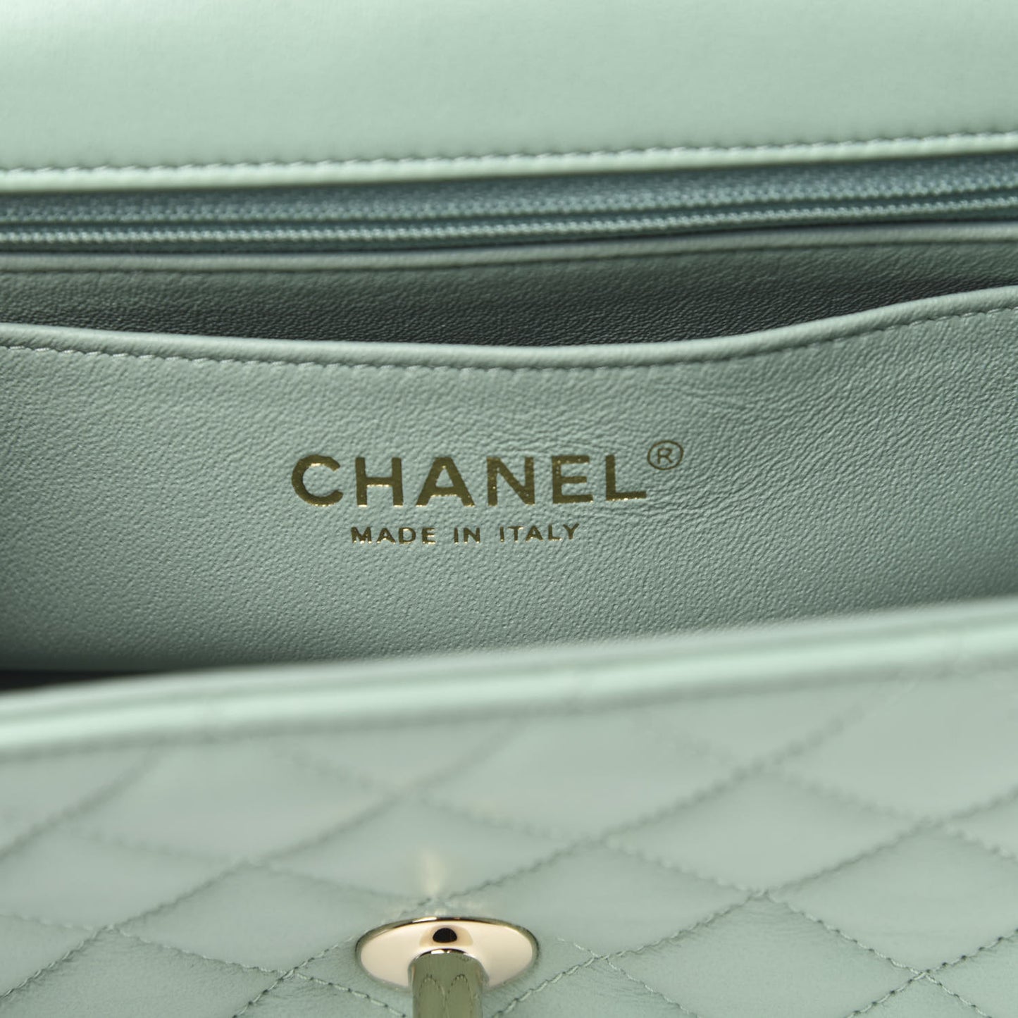 Lambskin Quilted Mini Rectangular Flap Light Green