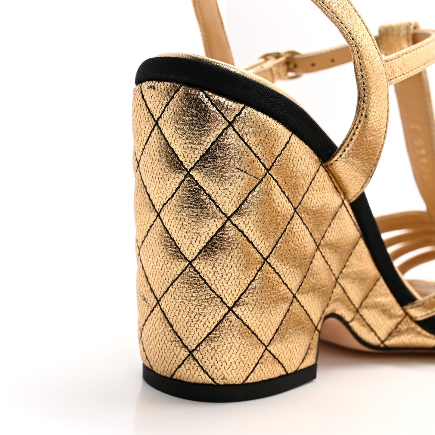 Laminated Goatskin Quilted Wedge Sandals 35 Gold
