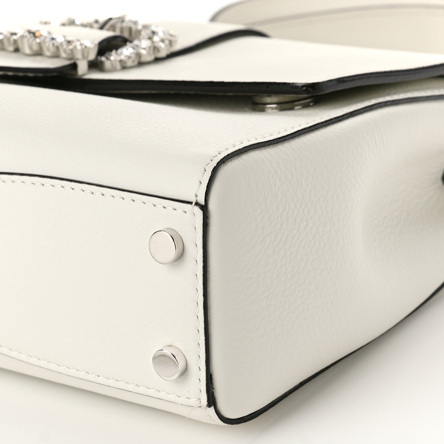 Jimmy Choo Calfskin Crystal Medium Cheri Top Handle Bag Milk 9 of 11