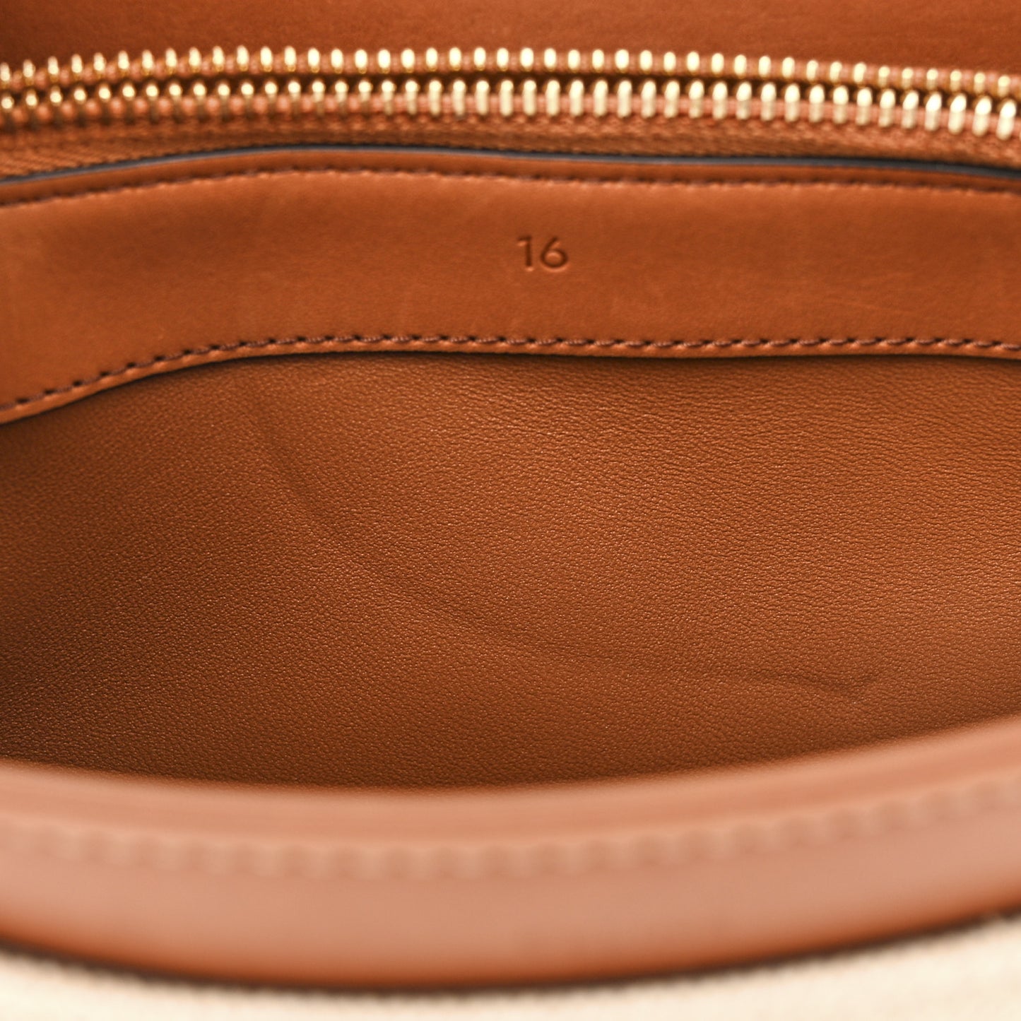 Canvas Calfskin Small 16 Top Handle Bag Natural Tan