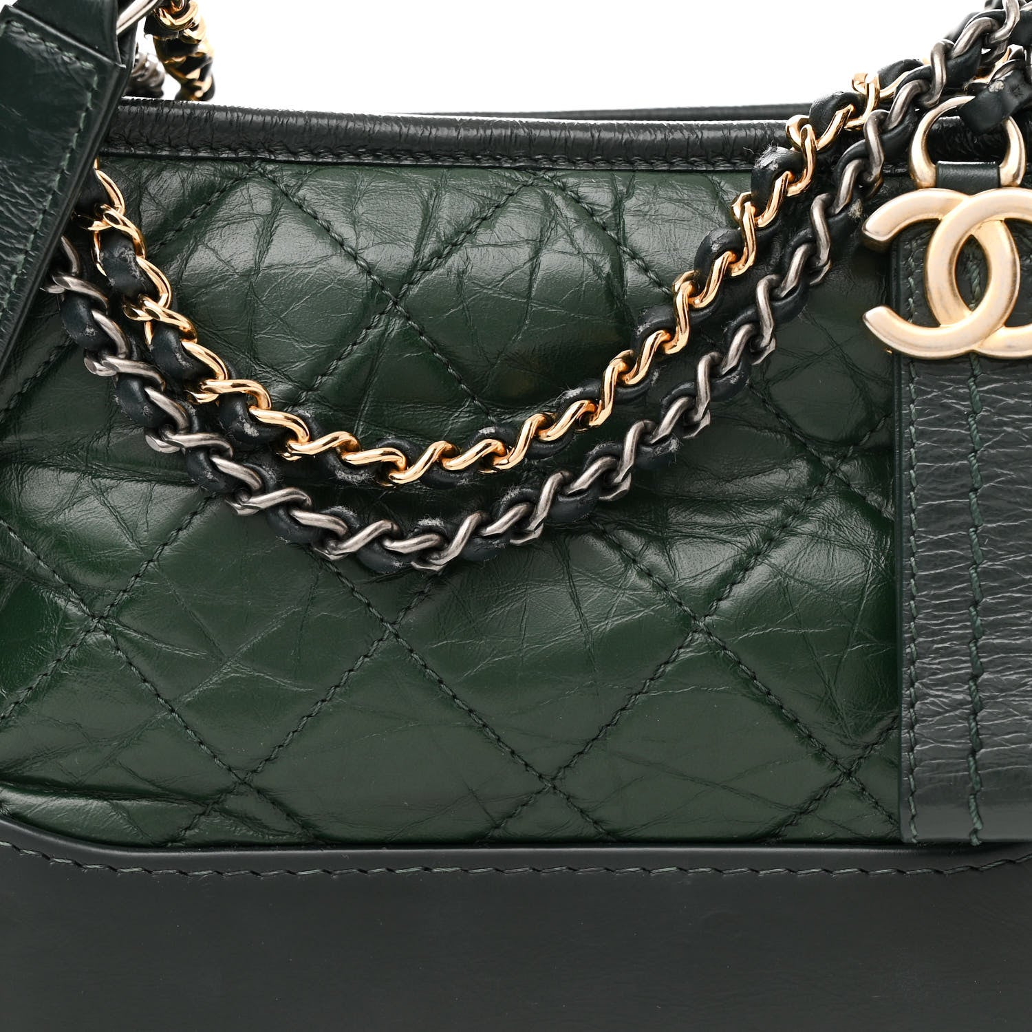 Chanel Aged Calfskin Quilted Small Gabrielle Hobo Dark Green 8 of 16