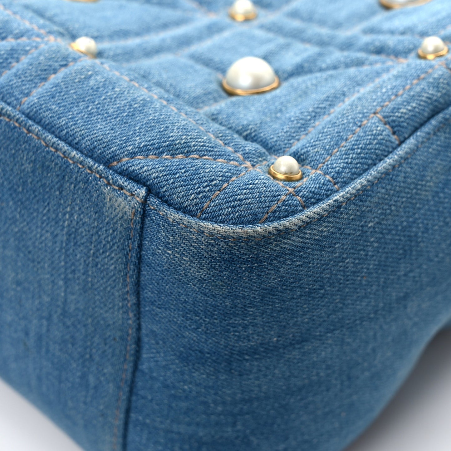 Kura Denim Matelasse Cubic Pearl Studded GG Marmont Dome Backpack Blue