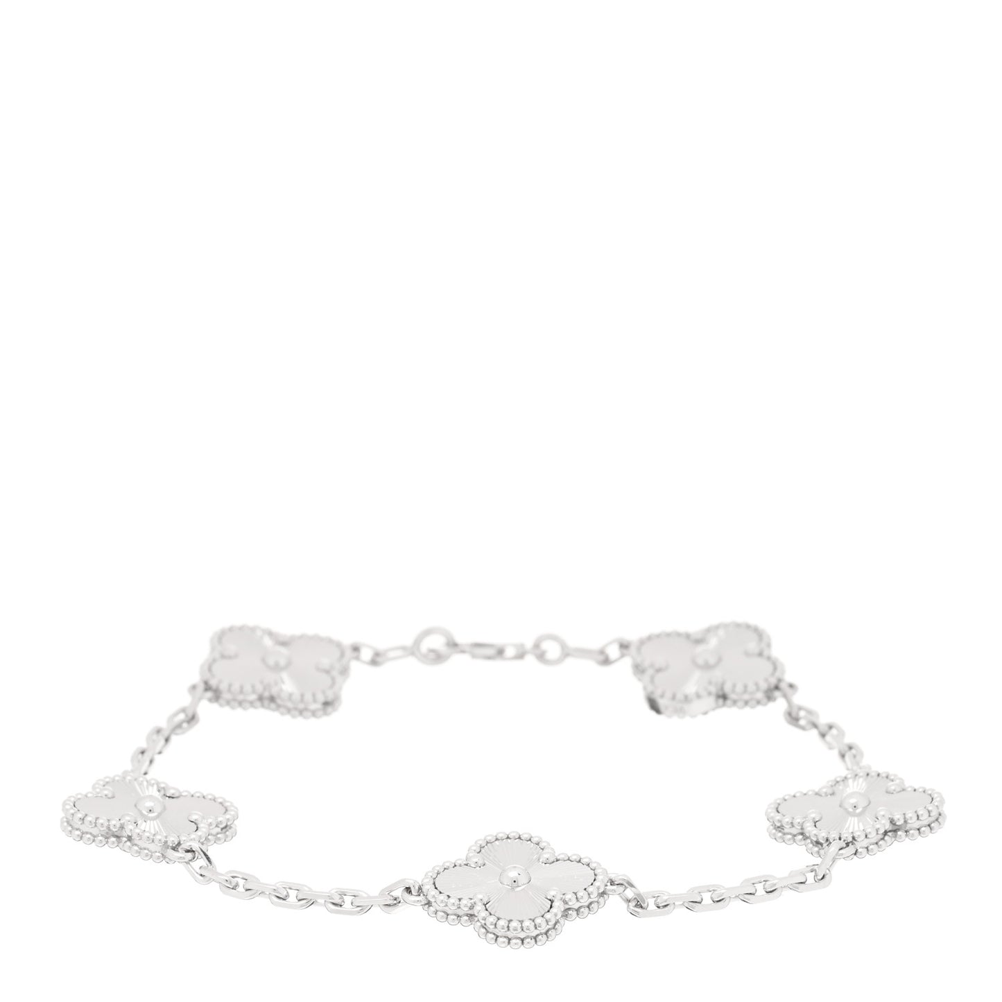 18K White Gold 5 Motifs Guilloche Vintage Alhambra Bracelet