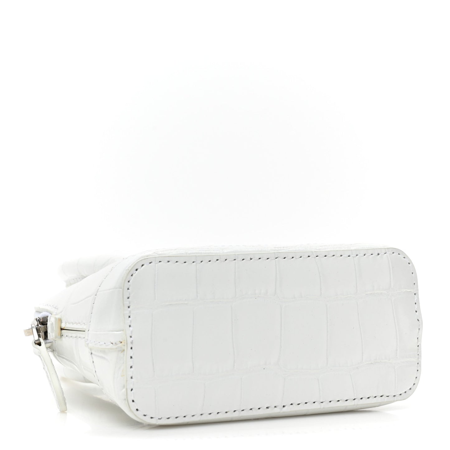 Calfskin Logo Crocodile Embossed Mini Ville Top Handle Bag White Black