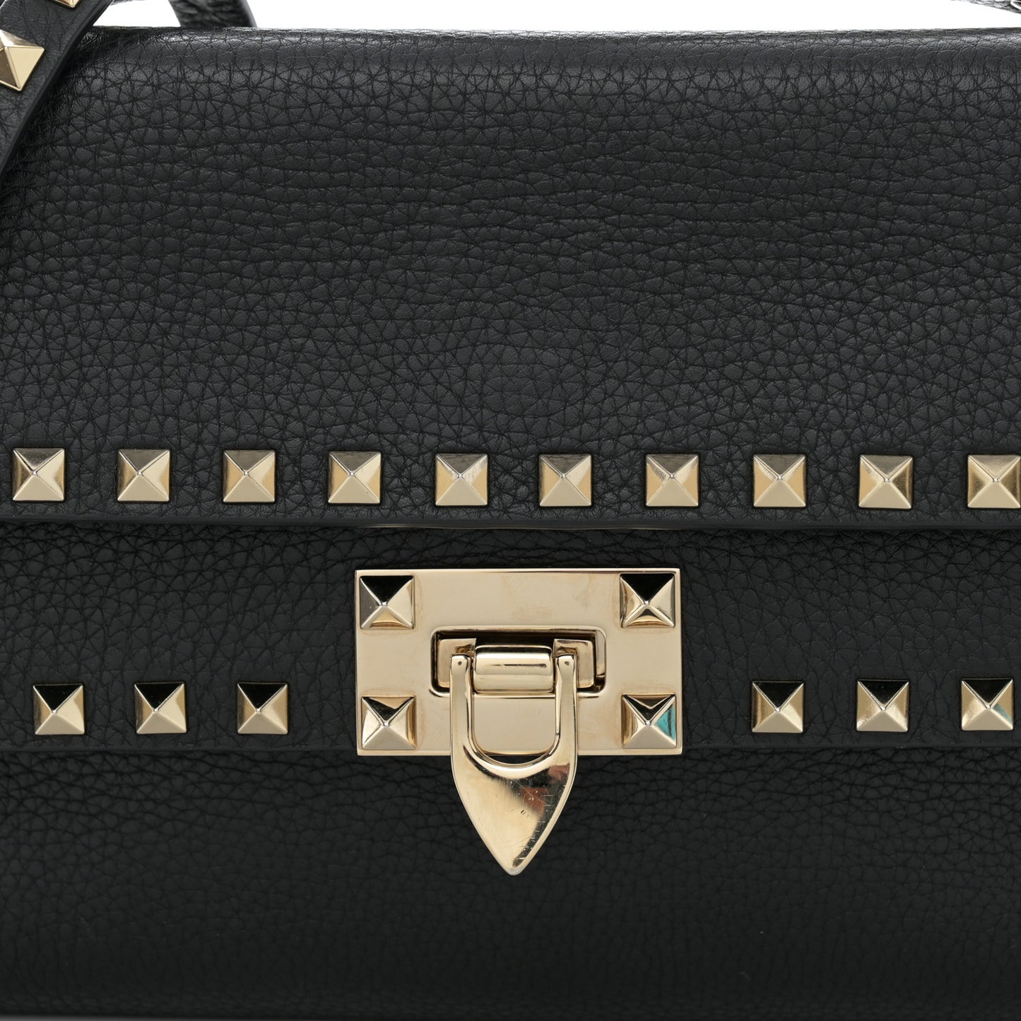 Grainy Calfskin Rockstud Double Flap Crossbody Bag Black