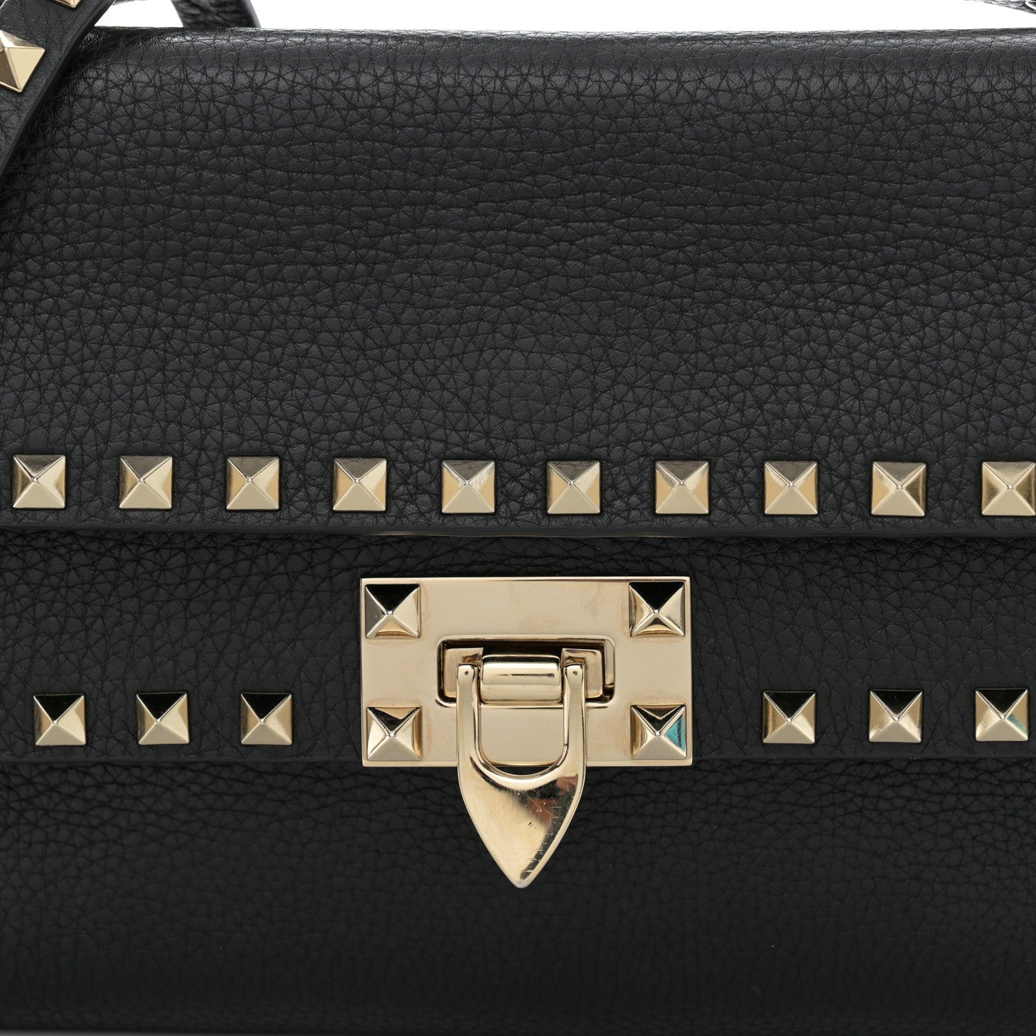 Valentino Garavani Grainy Calfskin Rockstud Double Flap Crossbody Bag Black 7 of 10