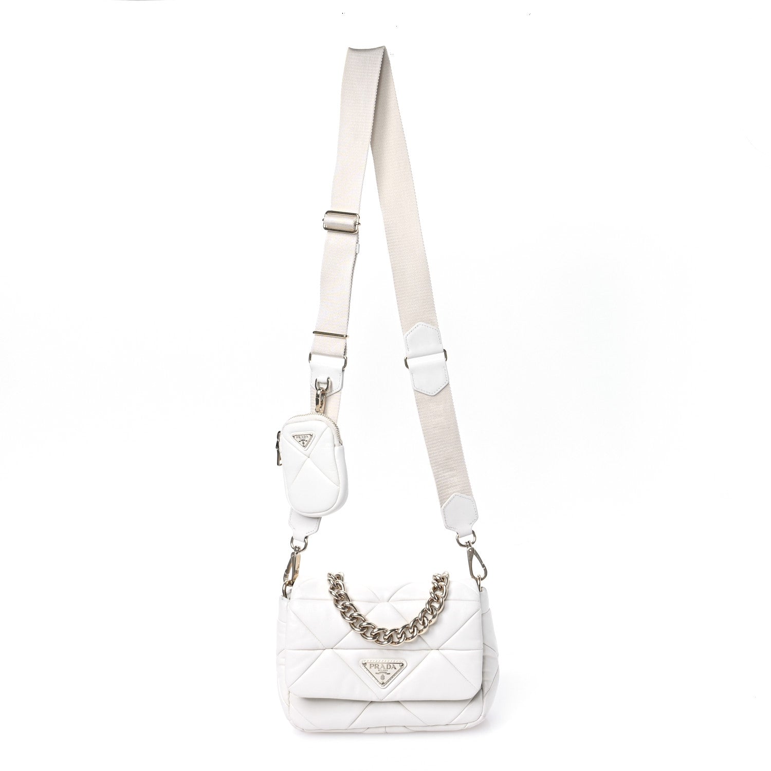 Prada Nappa Re-Nylon Triangle Quilted Patchwork System Flap Shoulder Bag White 1 of 12