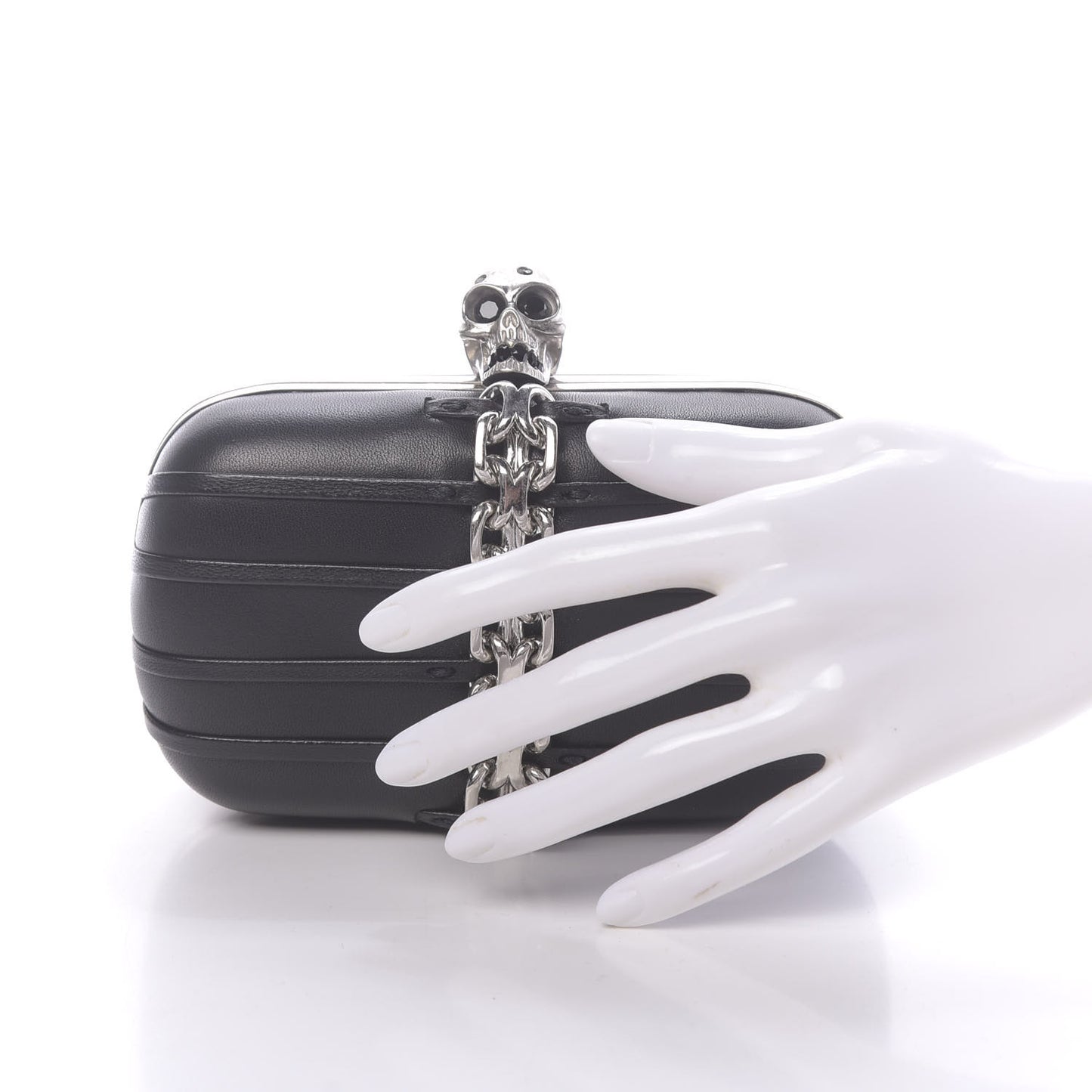 Nappa Skull Chain Box Clutch Black