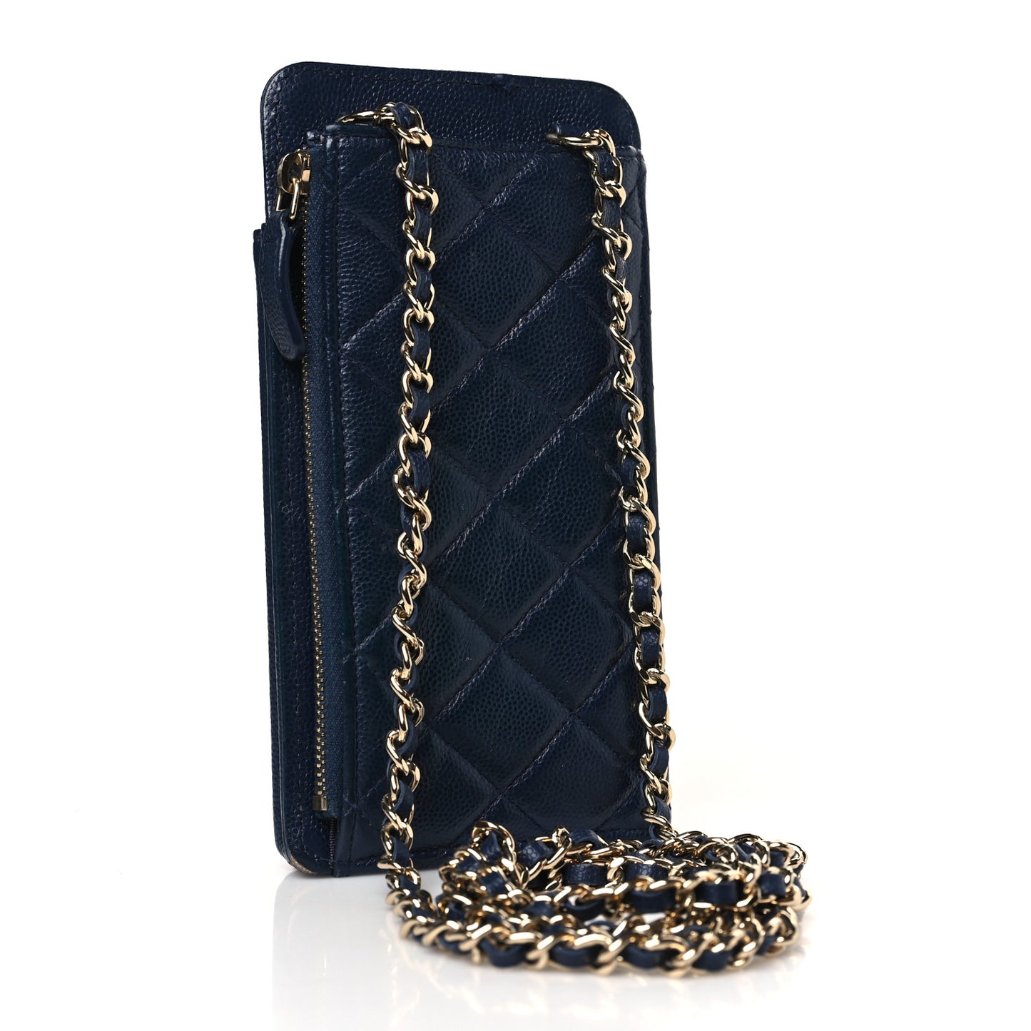 Caviar Quilted Zip Phone Case Navy