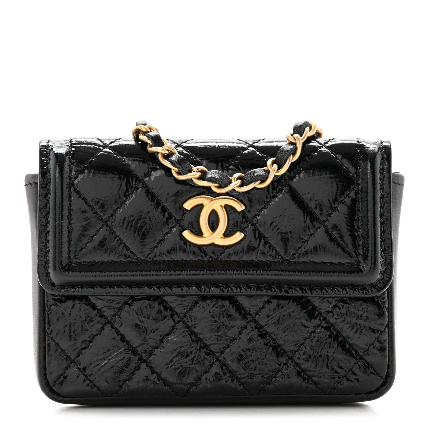 Chanel Shiny Aged Calfskin Quilted Waist Belt Bag Black 1874728