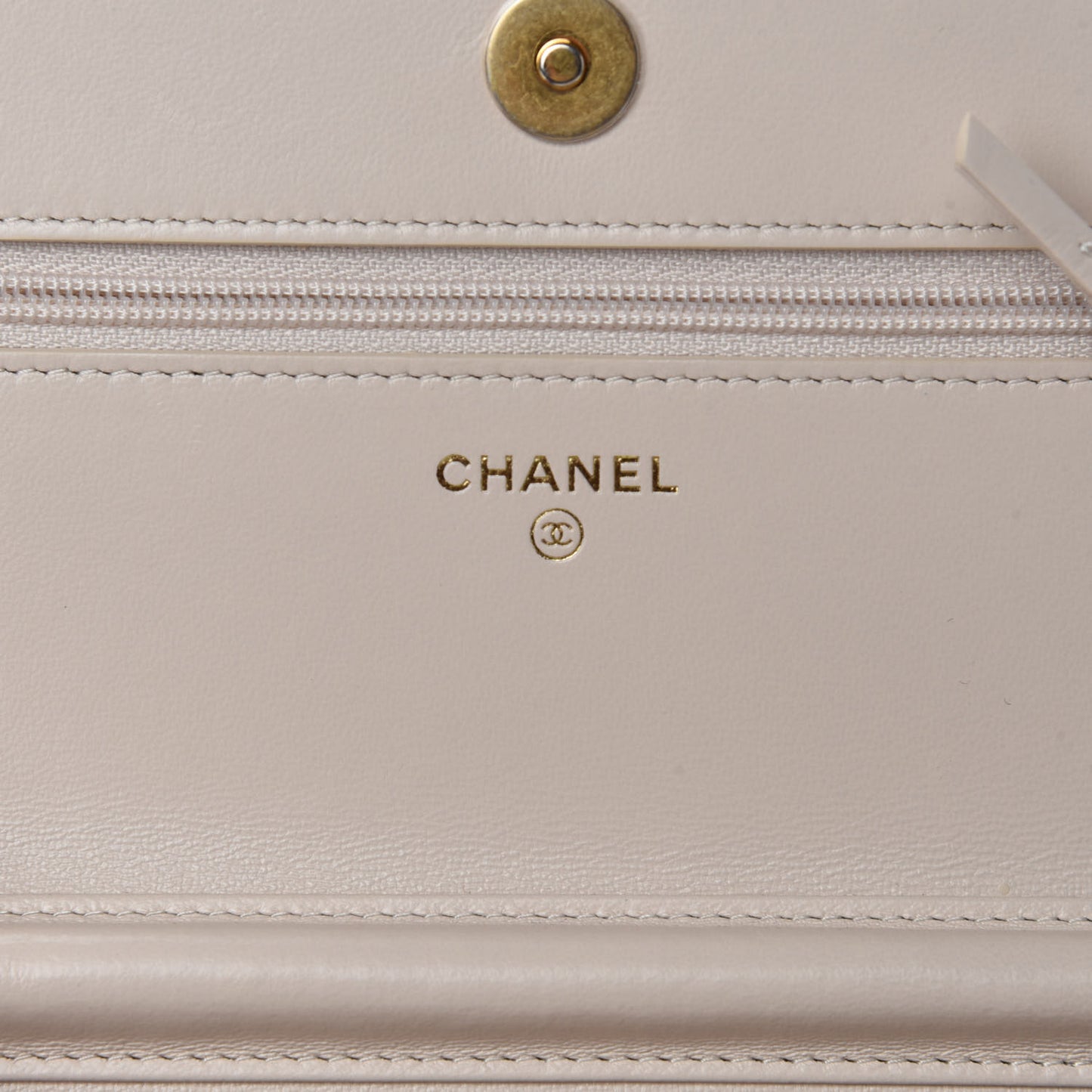 Lambskin Quilted Chain Around Wallet On Chain WOC Beige