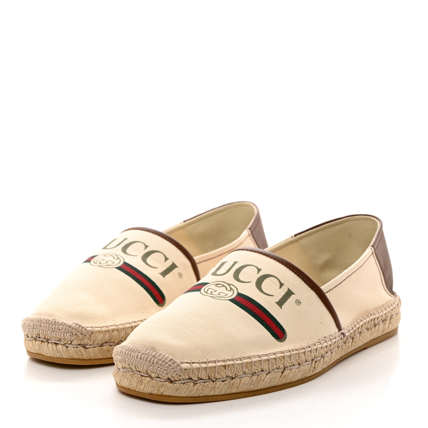 Gucci Canvas Miro Soft Calfskin Logo Mens Espadrilles 10 Greggio Cuir 3 of 10