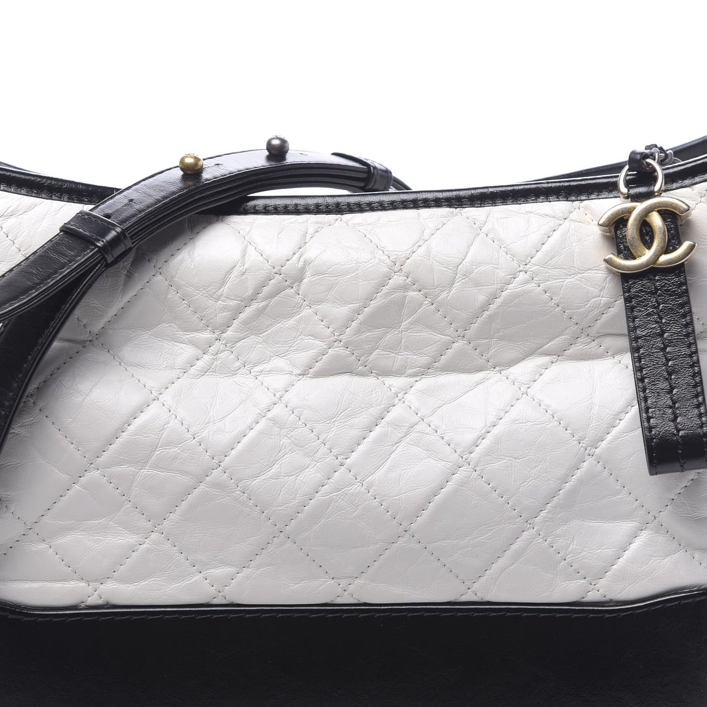 Aged Calfskin Quilted Medium Gabrielle Hobo Black White