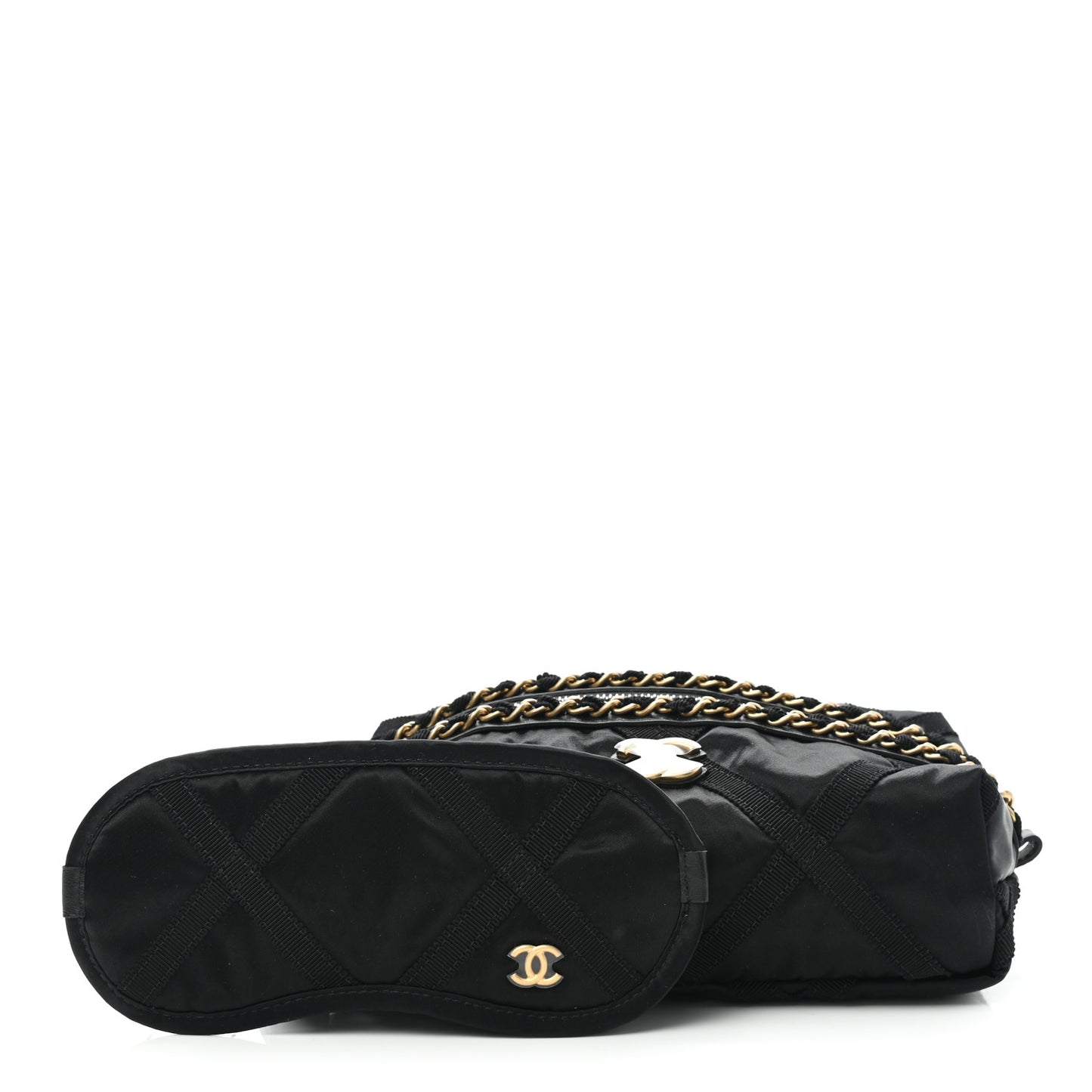 Nylon Grosgrain Lifestyle Pouch With Sleep Mask Black