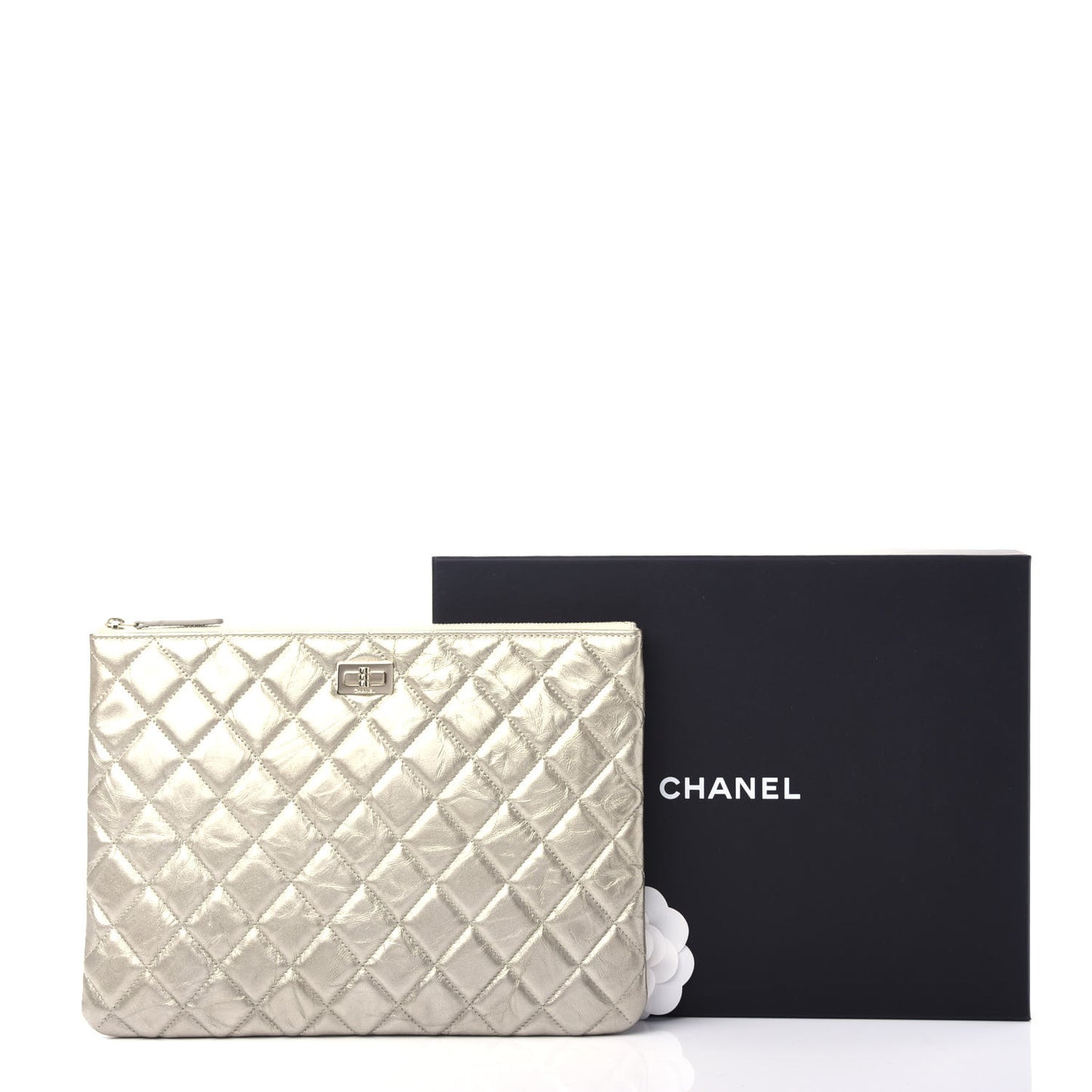 Metallic Aged Calfskin Quilted Medium 2.55 Reissue Cosmetic Case Gold