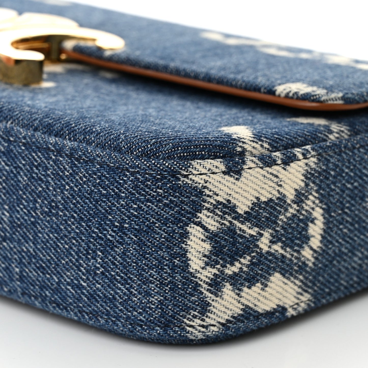 Denim Triomphe Chain Shoulder Bag Navy Tan