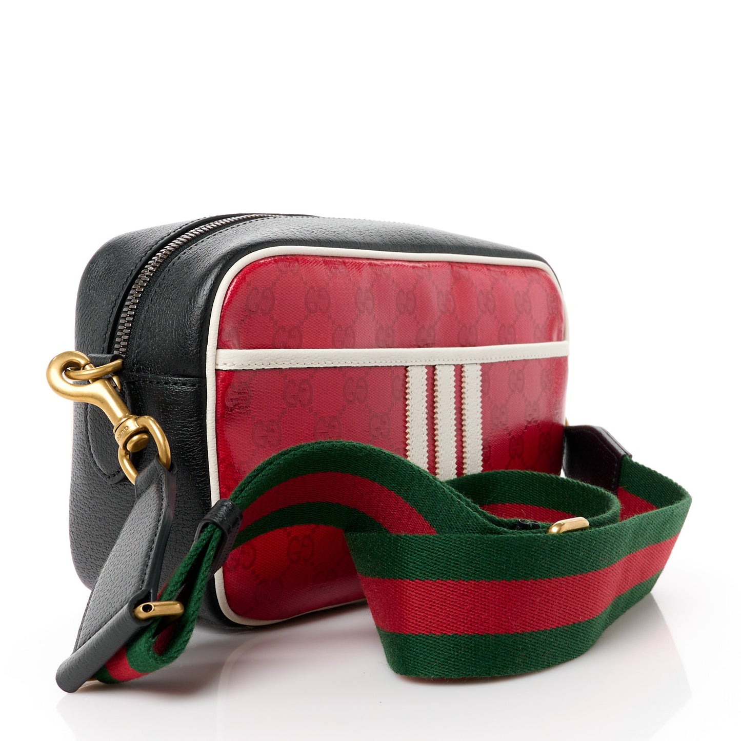 X ADIDAS Crystal Vintage Monogram Textured Dollar Calfskin Web Trefoil Logo Small Messenger Bag Hibiscus Red Off White Black