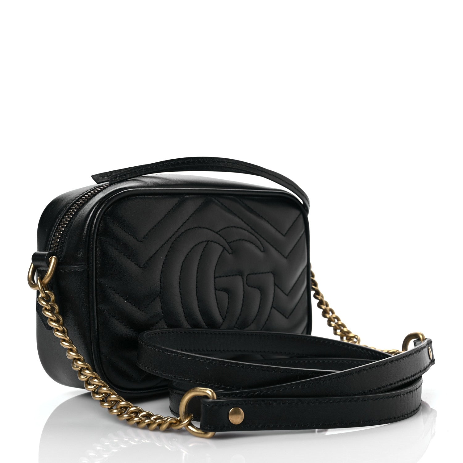 Gucci Calfskin Matelasse Mini GG Marmont Chain Shoulder Bag Black 3 of 8