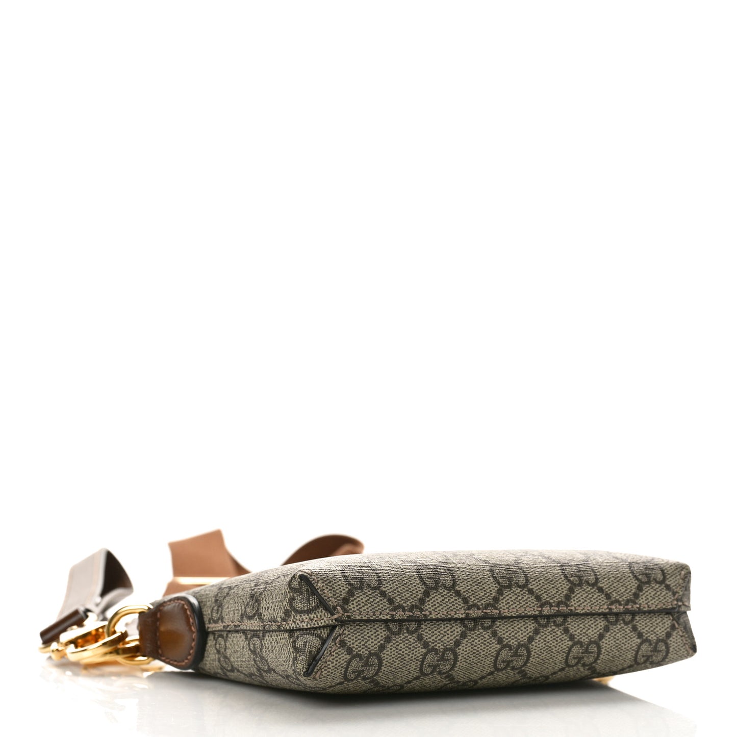 GG Supreme Monogram Azalea Calfskin Small Retro Interlocking G Wristlet Messenger Bag Beige Ebony Brown Sugar