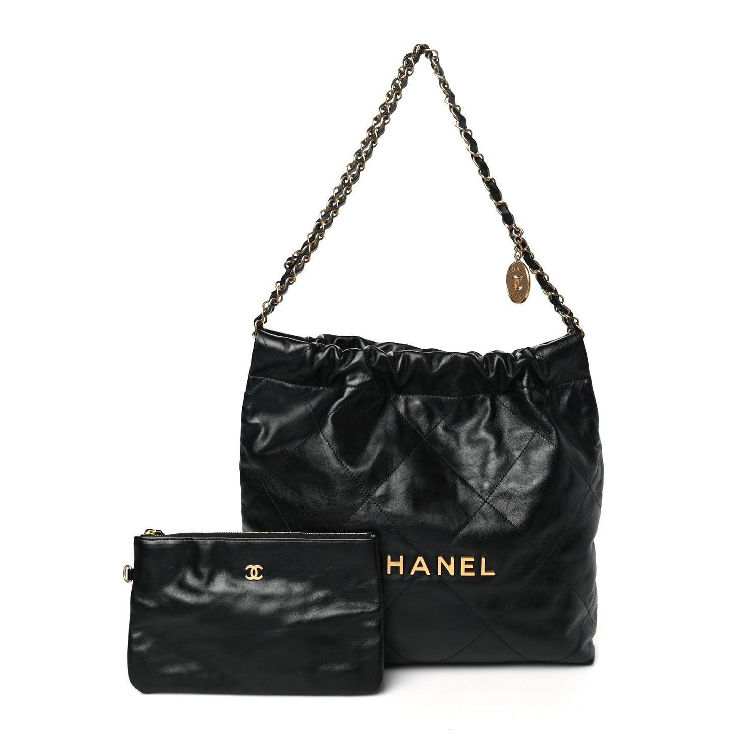 Shiny Calfskin Quilted Small Chanel 22 Black