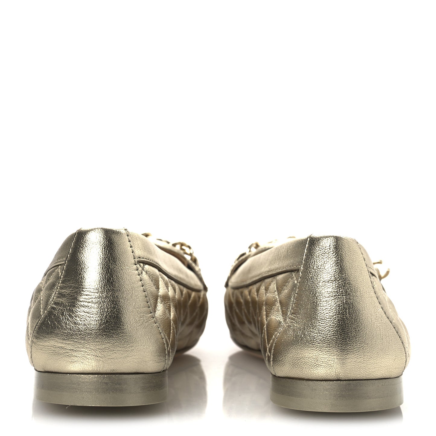 Metallic Lambskin Quilted Womens Chain CC Loafers 39.5 Gold