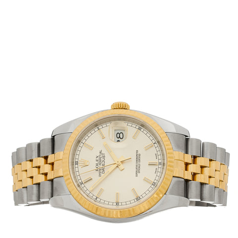 Stainless Steel 18K Yellow Gold 36mm Oyster Perpetual Datejust Watch Silver 116233