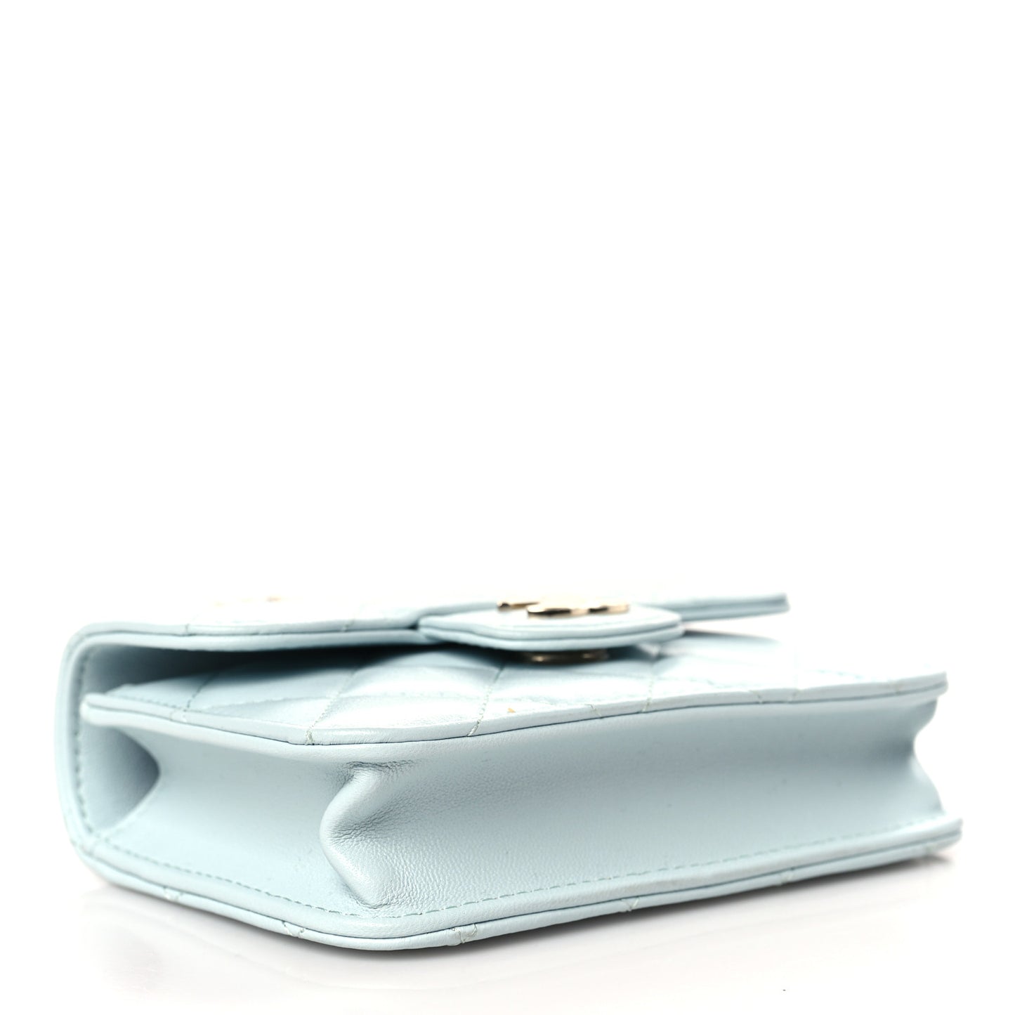 Lambskin Quilted Top Handle Flap Coin Purse With Chain Light Blue