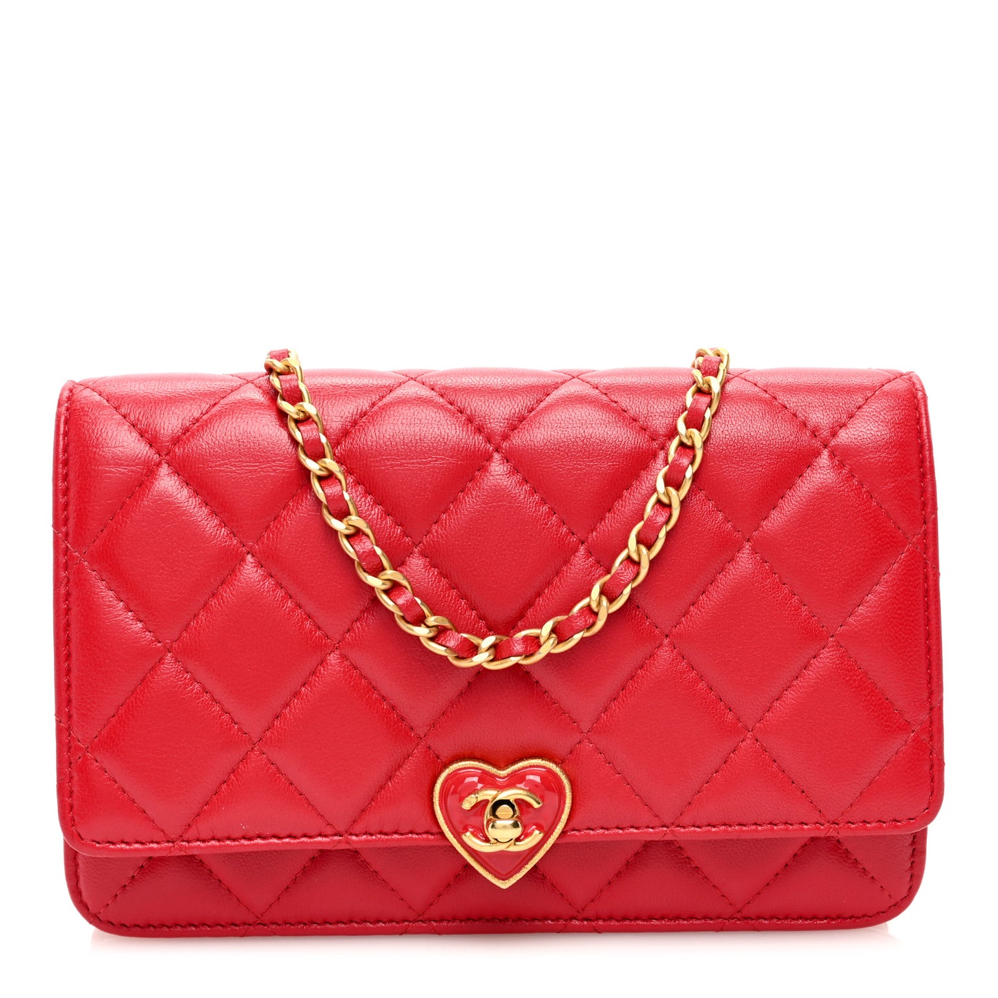 Lambskin Plexiglass Quilted Coco Love Wallet On Chain WOC Red