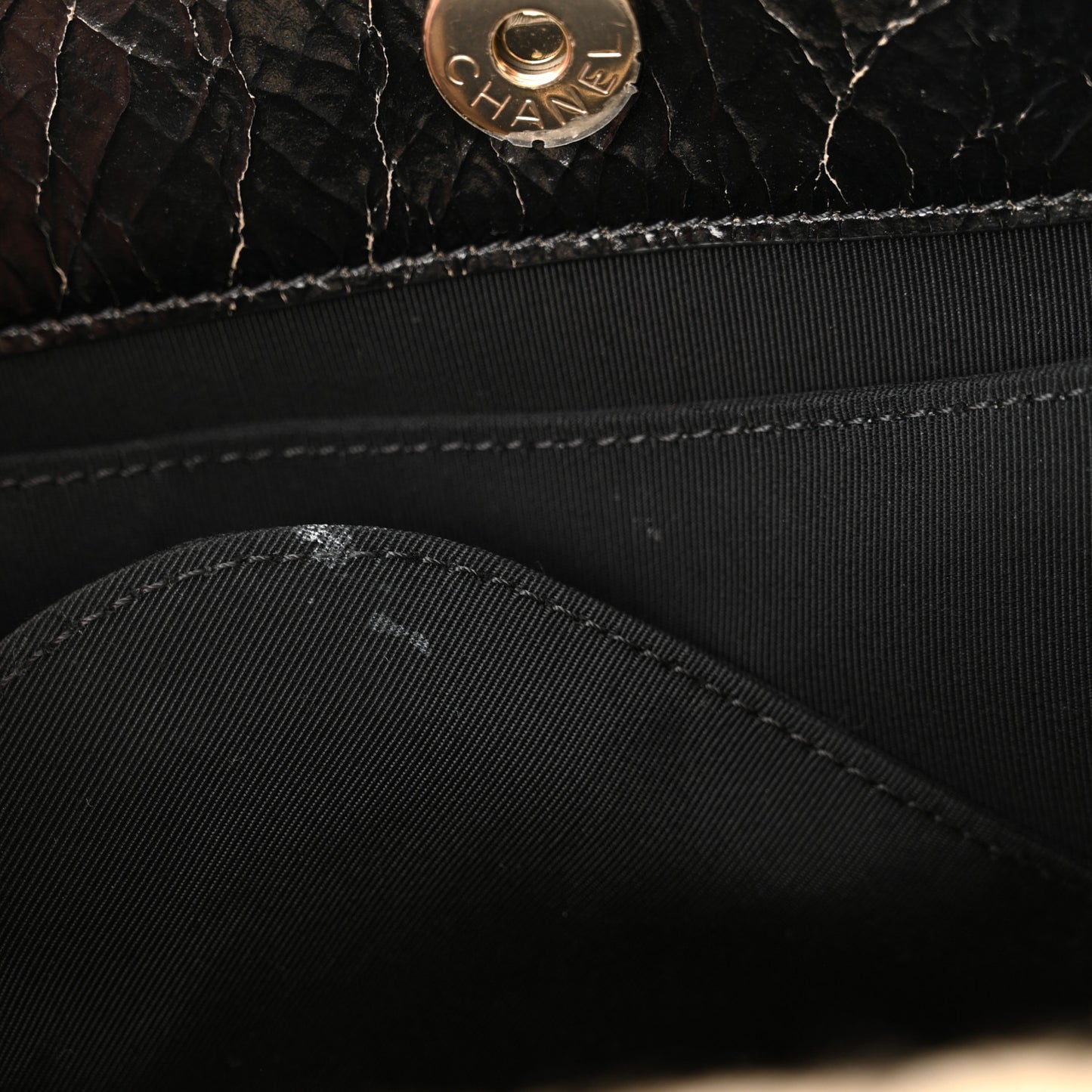 Shiny Crumpled Sheepskin Shearling CC Mania Tote Bag Black Beige