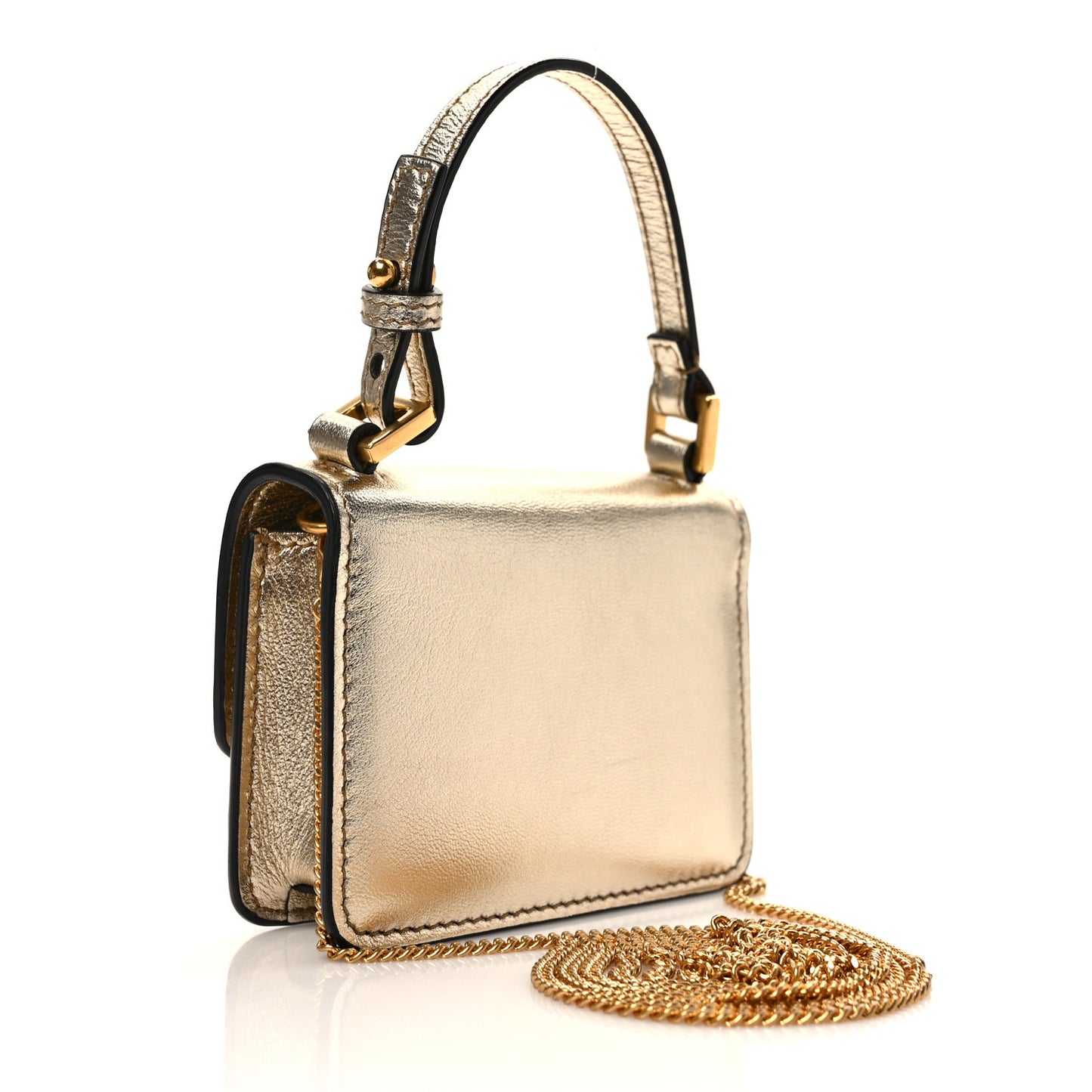 Metallic Calfskin Micro VSling Shoulder Bag Sahara