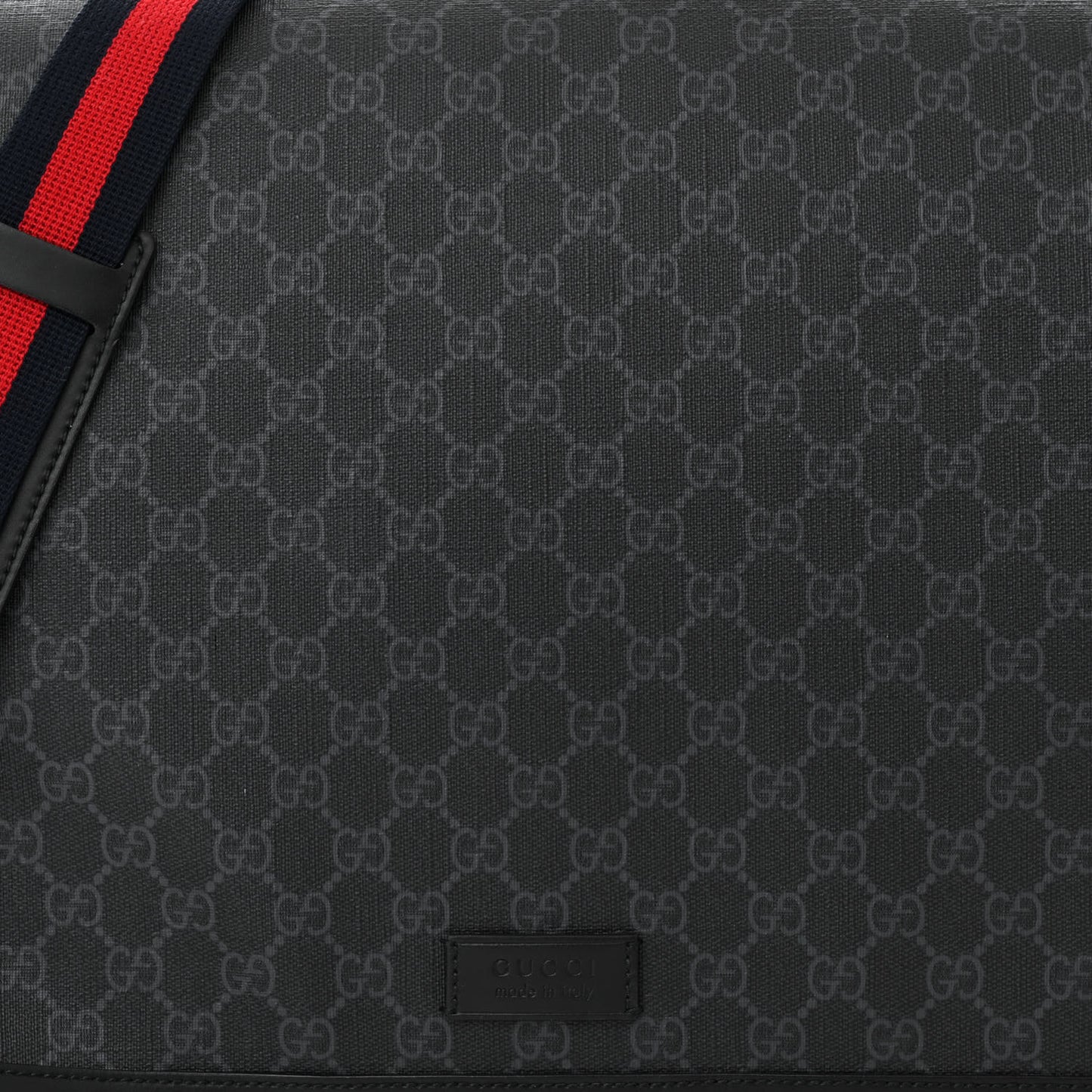 GG Supreme Monogram Web Messenger Diaper Bag Black Grey