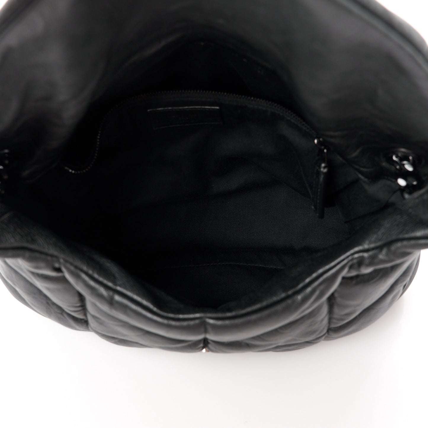 Lambskin Quilted Monogram Monochrome Medium Loulou Puffer Chain Satchel Black