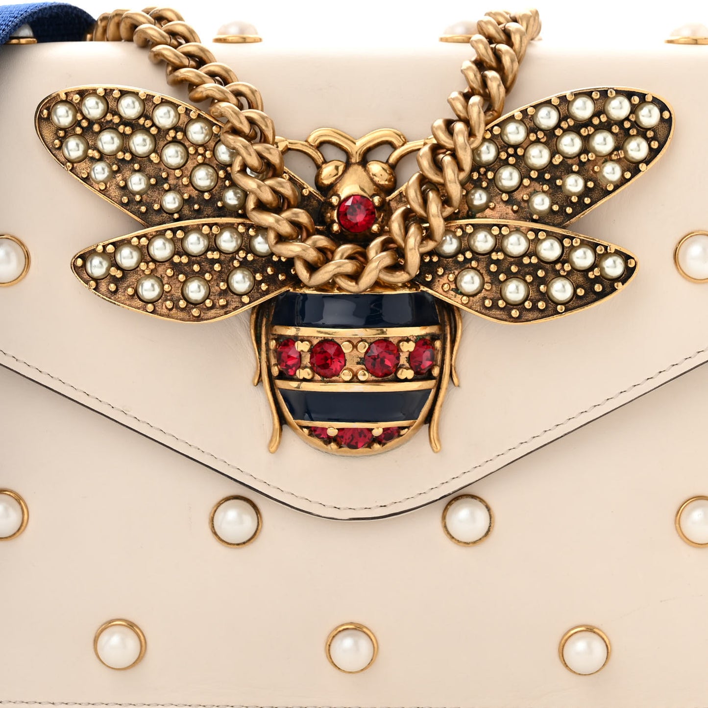 Nappa Pearl Studded Mini Queen Margaret Broadway Shoulder Bag Mystic White