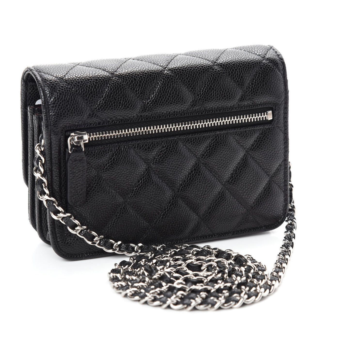Caviar Quilted Mini Wallet On Chain WOC Black