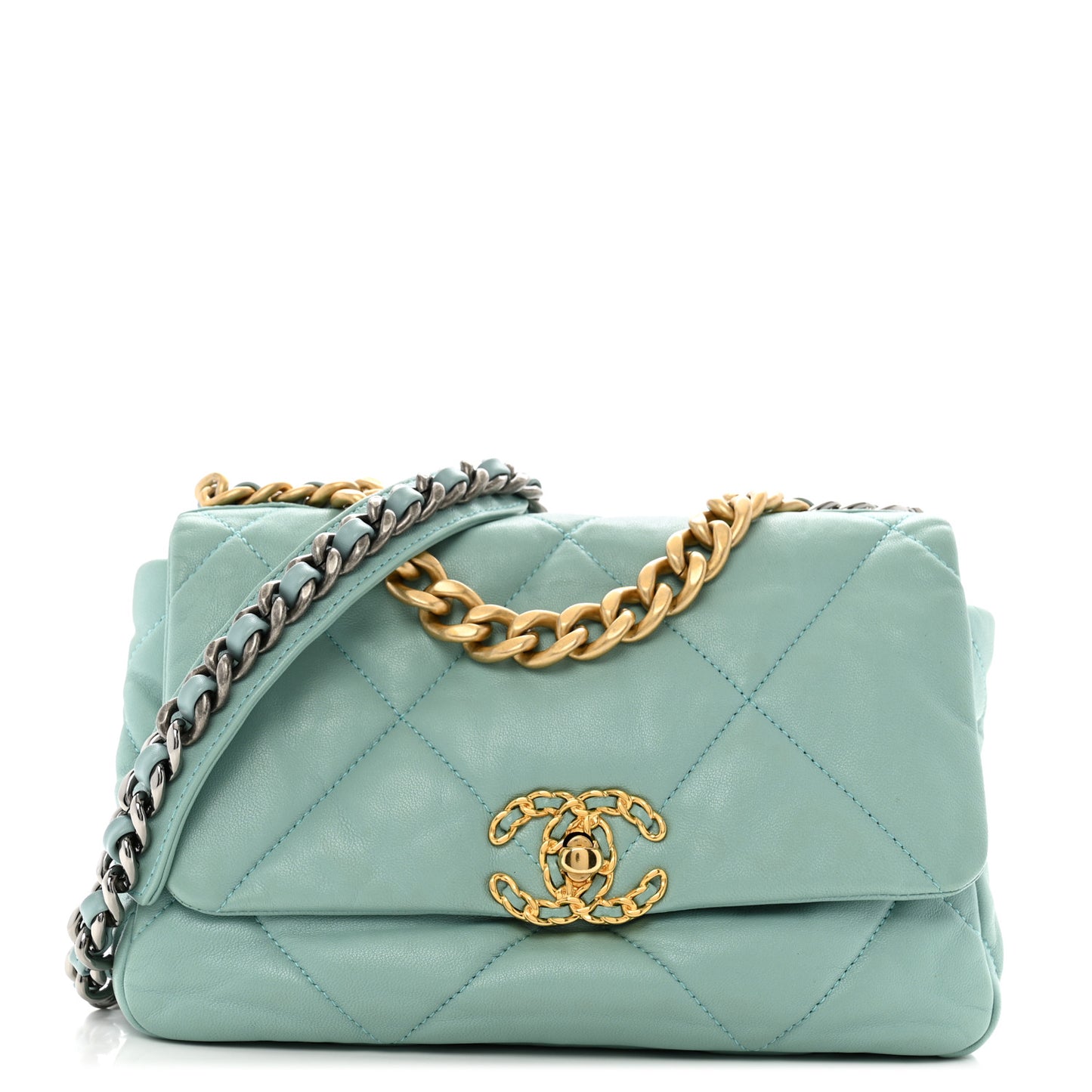 Goatskin Quilted Medium Chanel 19 Flap Light Blue