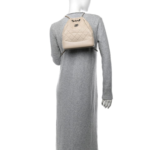 Aged Calfskin Quilted Small Gabrielle Backpack Beige