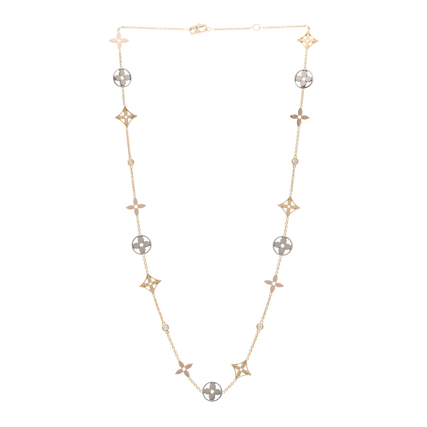 18K Yellow White Rose Gold Diamond Idylle Blossom Station Necklace